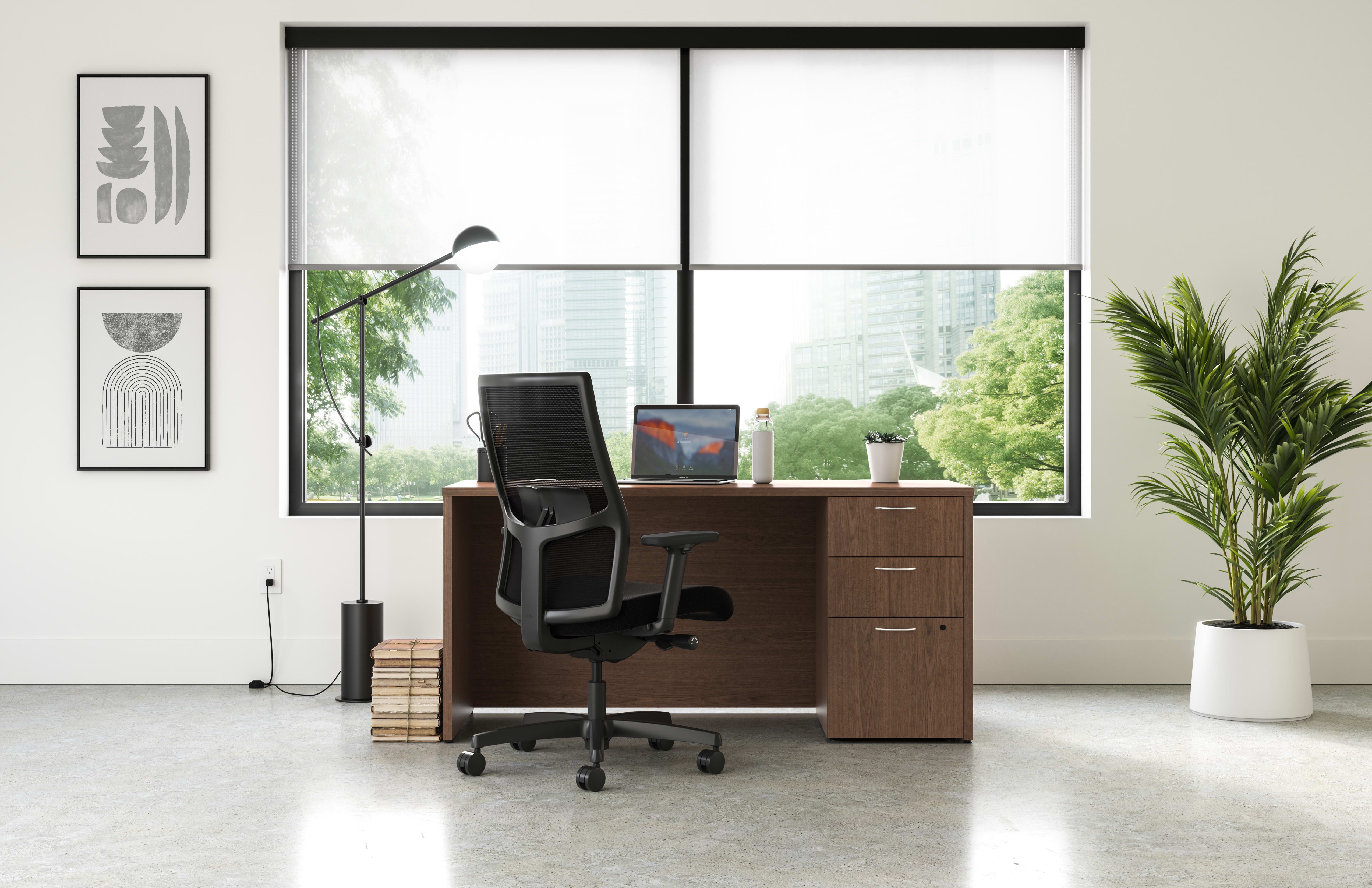 Mod desk in Sepia Walnut with Ignition task chair