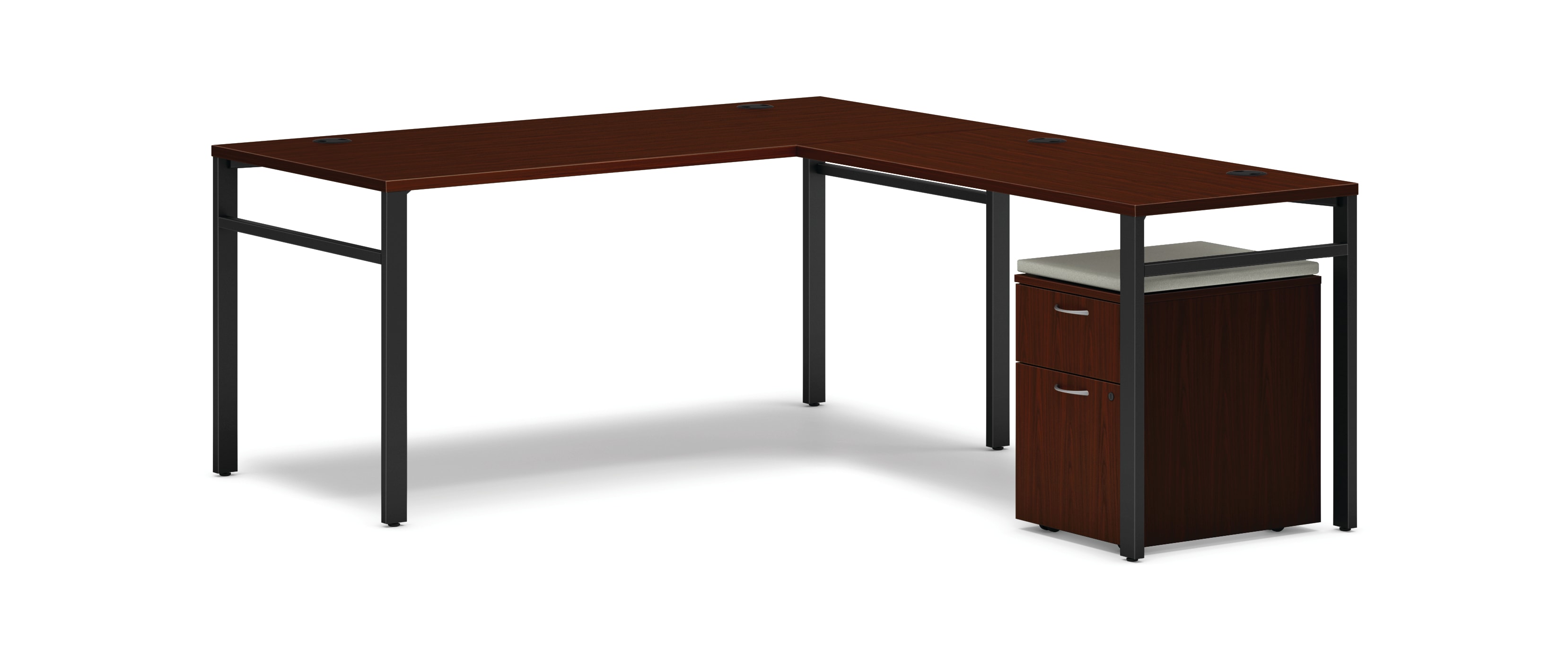 Mod l-station with storage in Traditional Mahogany and Black U-Legs