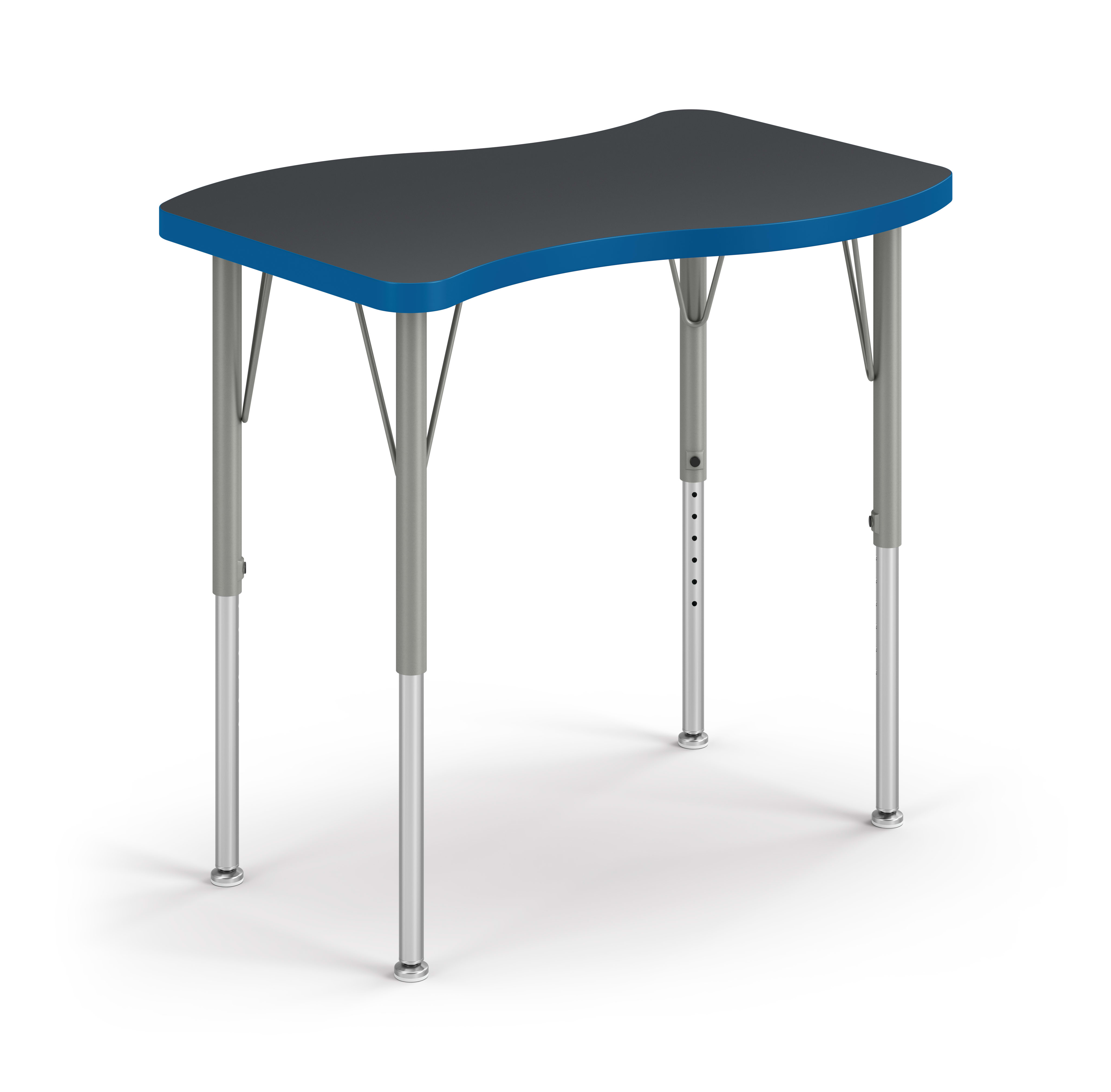 Right 3/4 View of Charcoal Ribbon Build Student Desk with Blue Edge Band