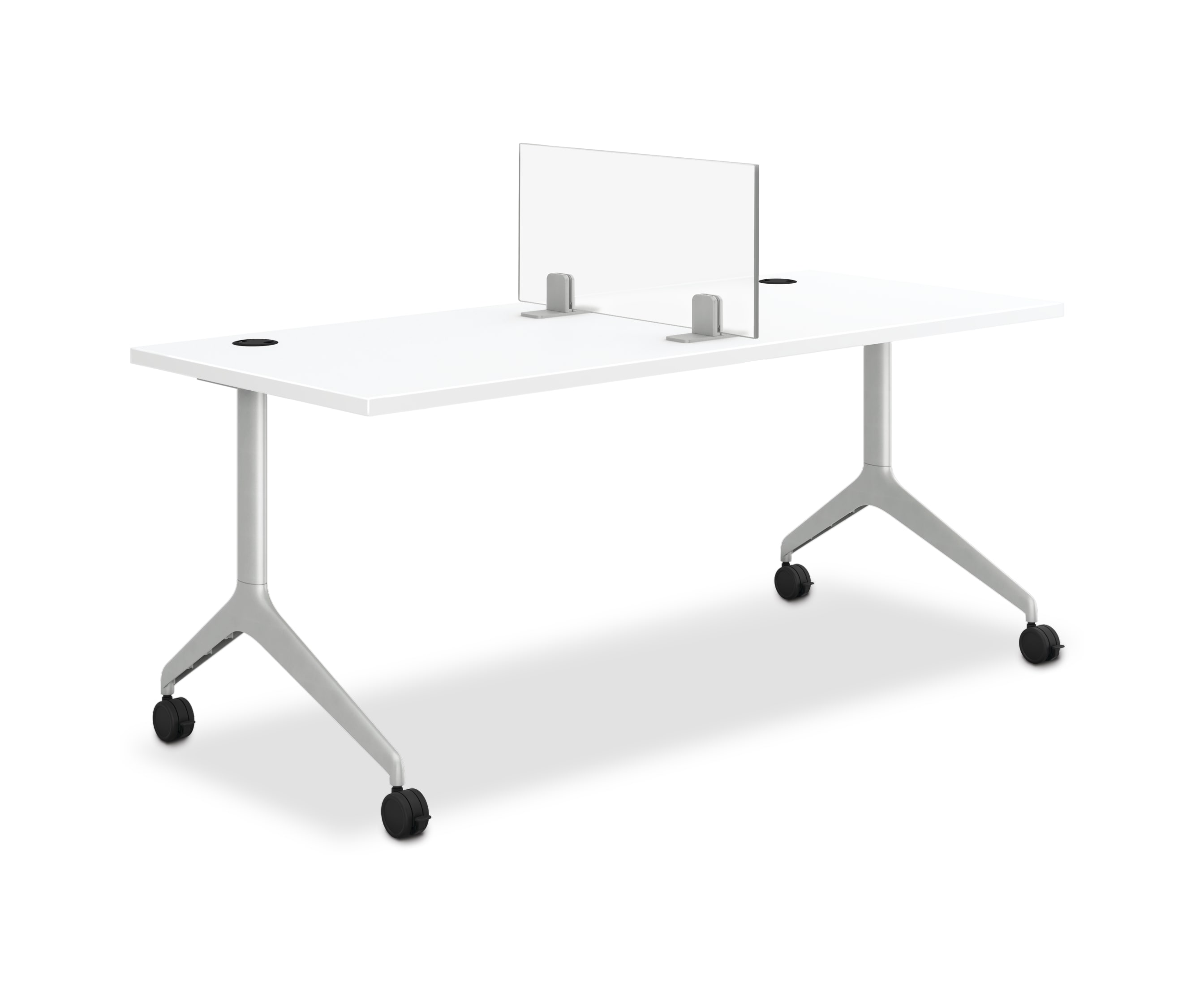 Glass Sit-on-Surface Universal Screens shown on Motivate Table