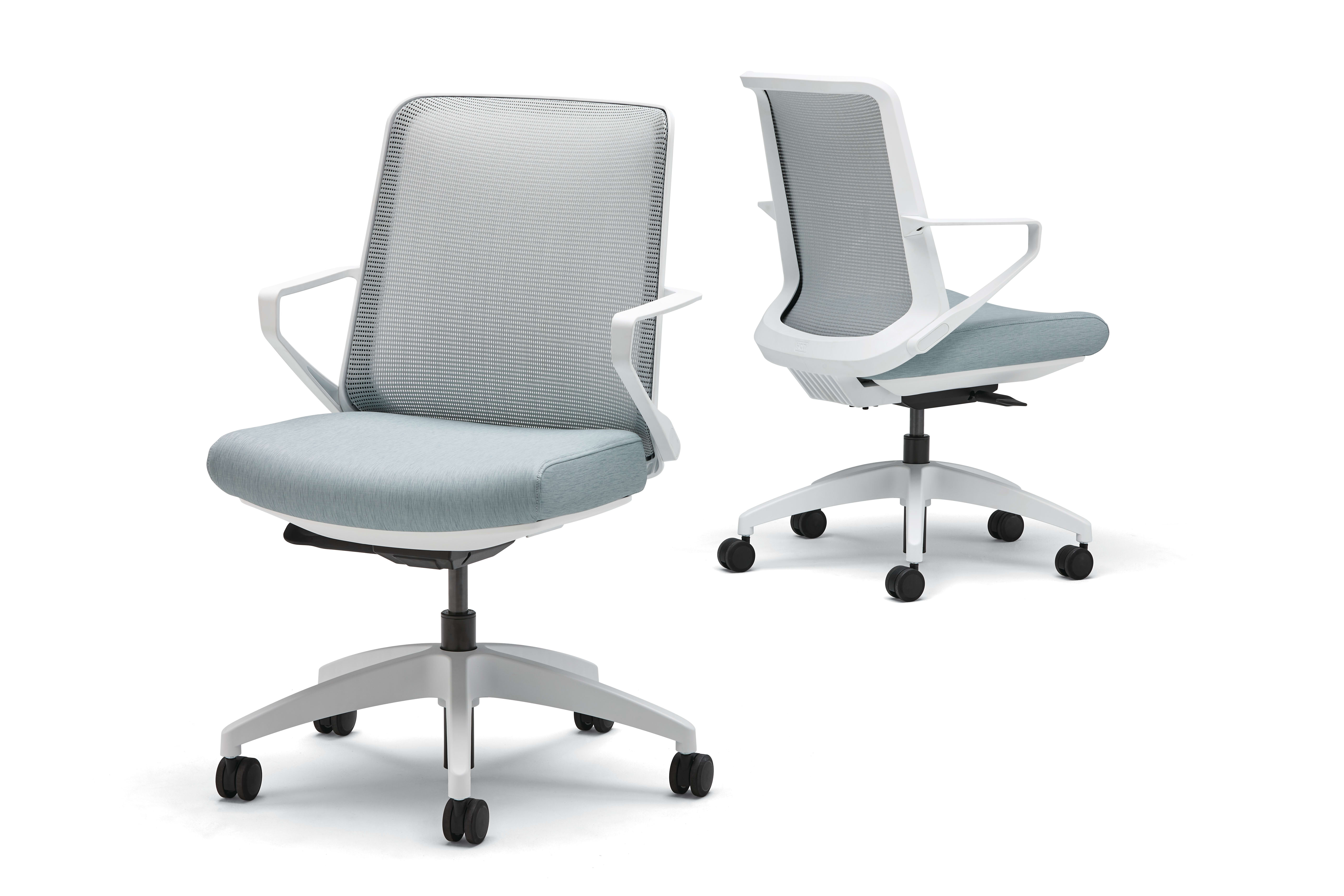 Cliq task chairs with white frames