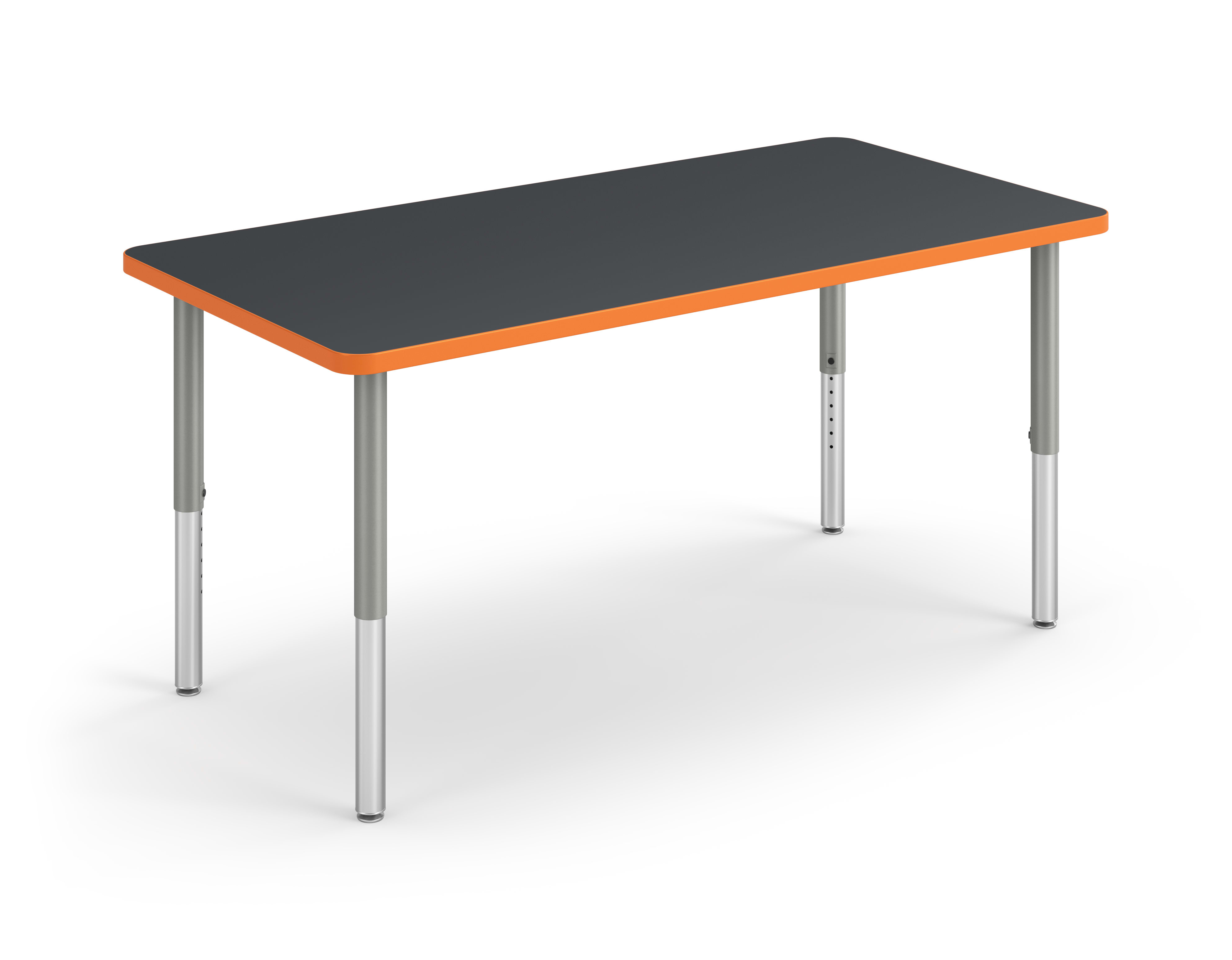 Right 3/4 View of Charcoal Rectangle Build Table with Orange Edge Band
