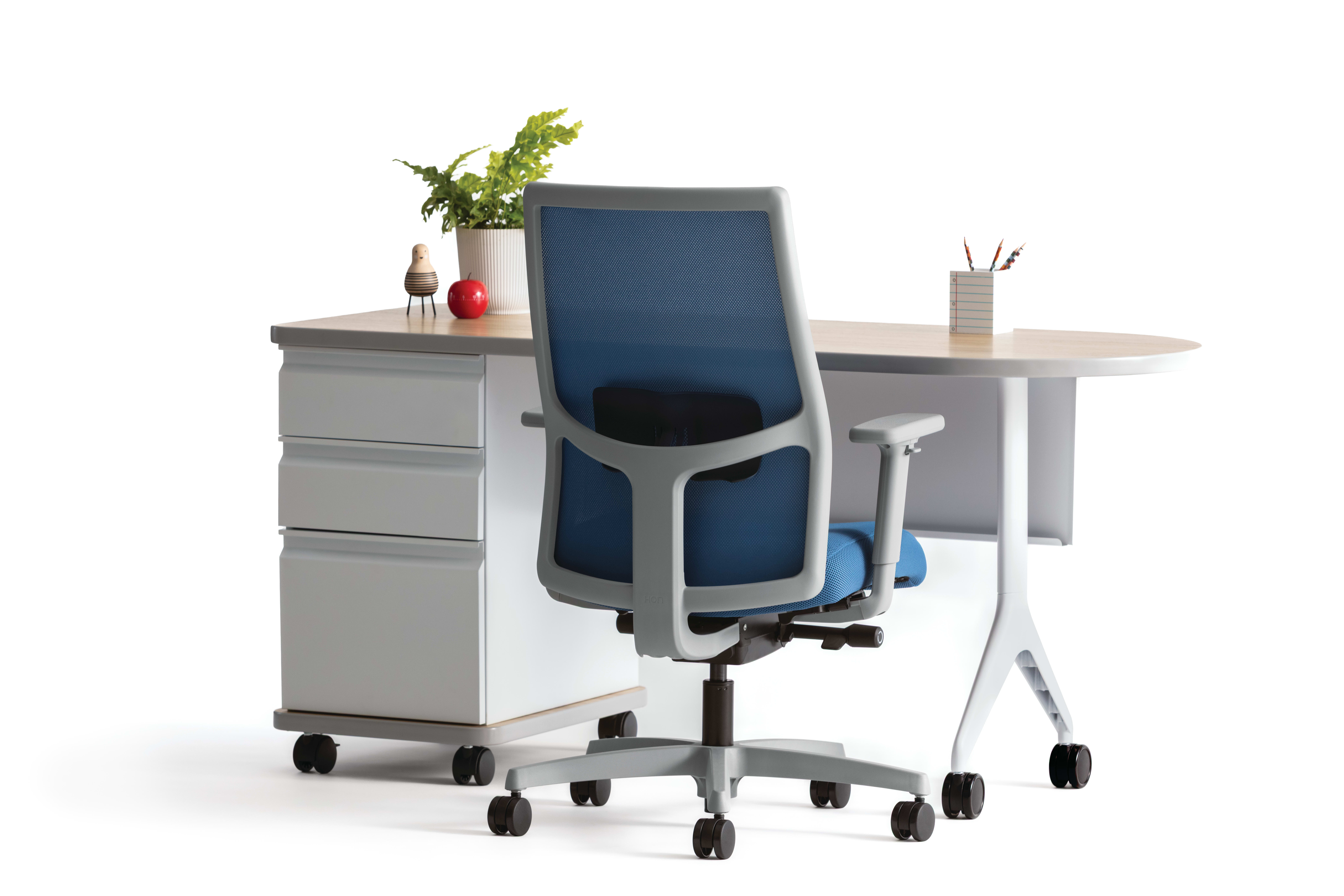 Blue Ignition Task Chair with a white Smartlink teacher desk.