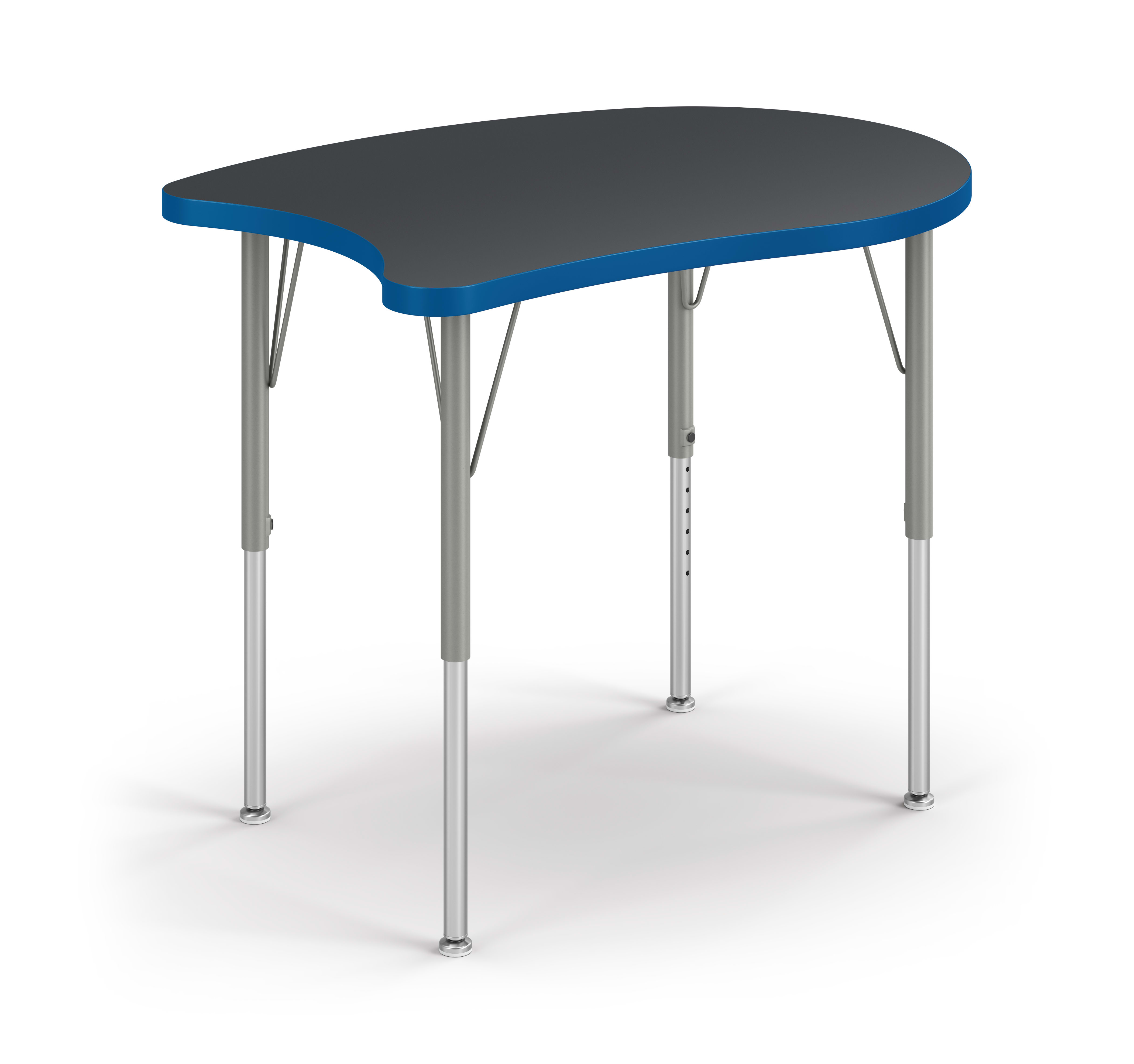 Right 3/4 View of Charcoal Spooky Build Student Desk with Blue Edge Band