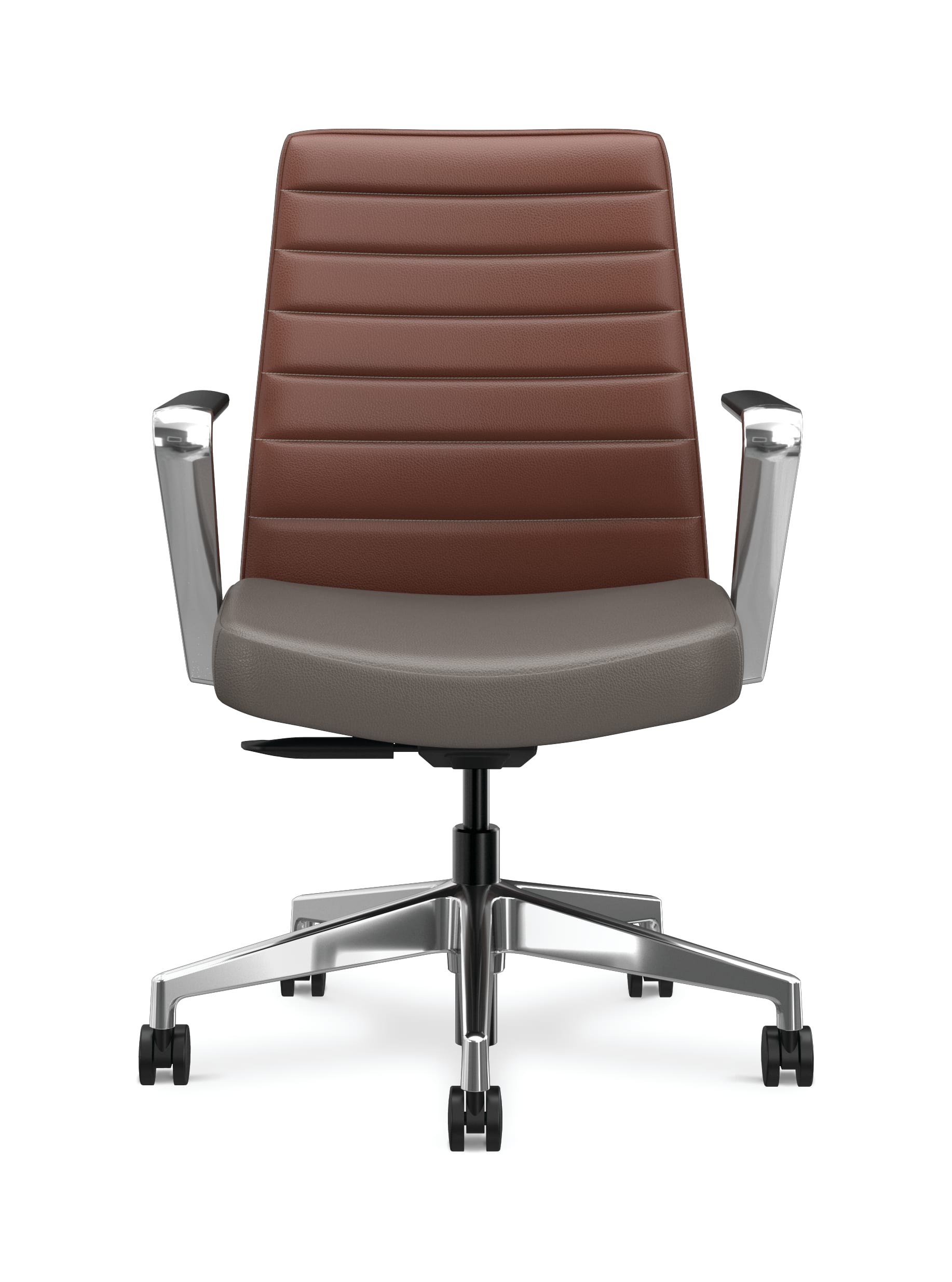 Cofi mangerial back chair with channel stitch shown in leather