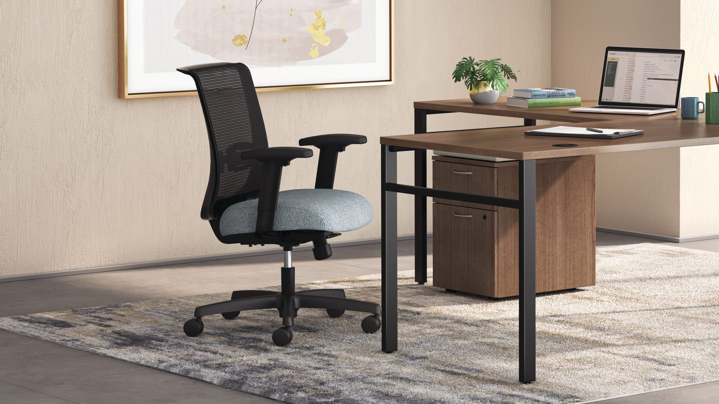 Mod desk and table with Convergence seating.