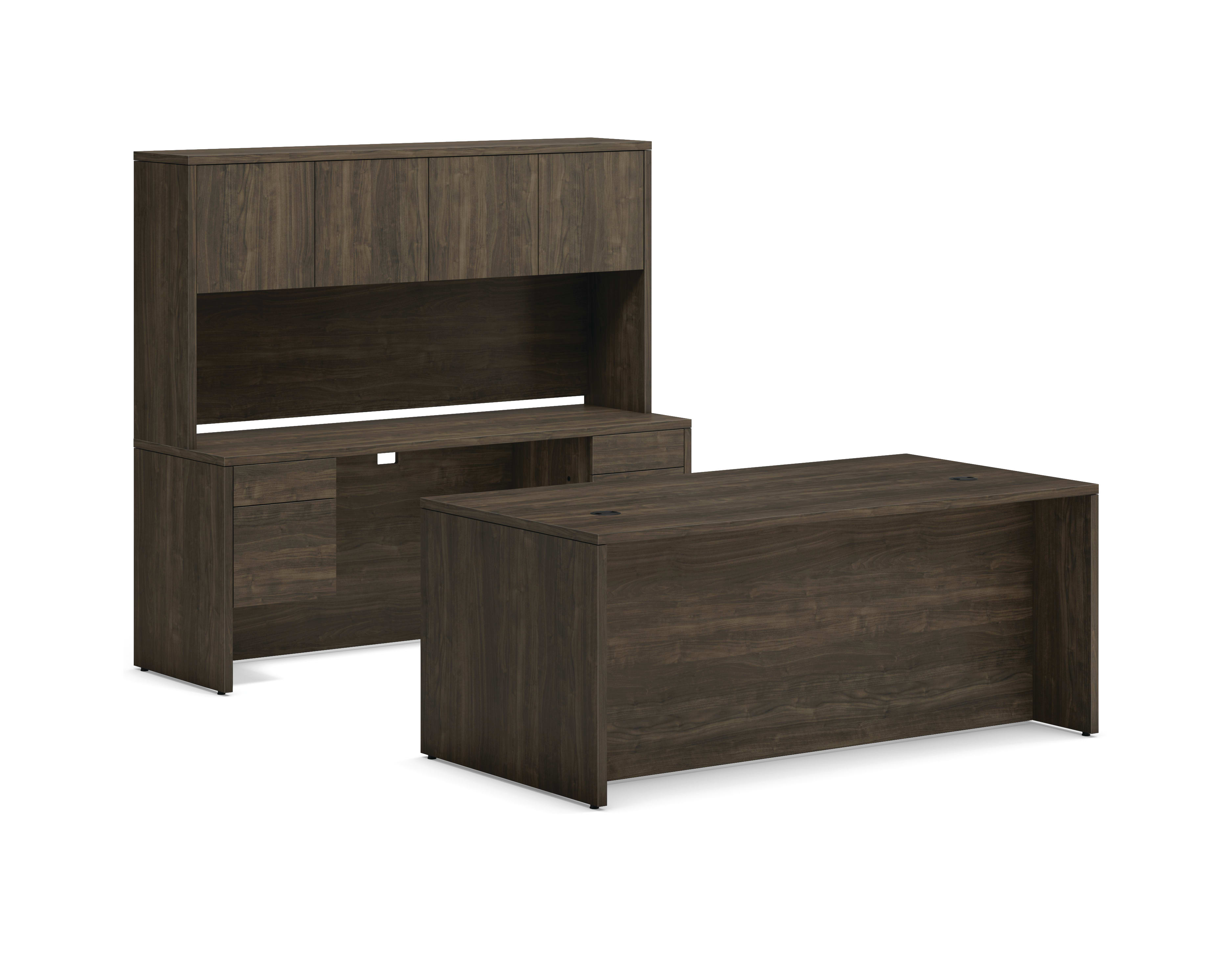 10500 Series executive desk with storage in Florence Walnut laminate