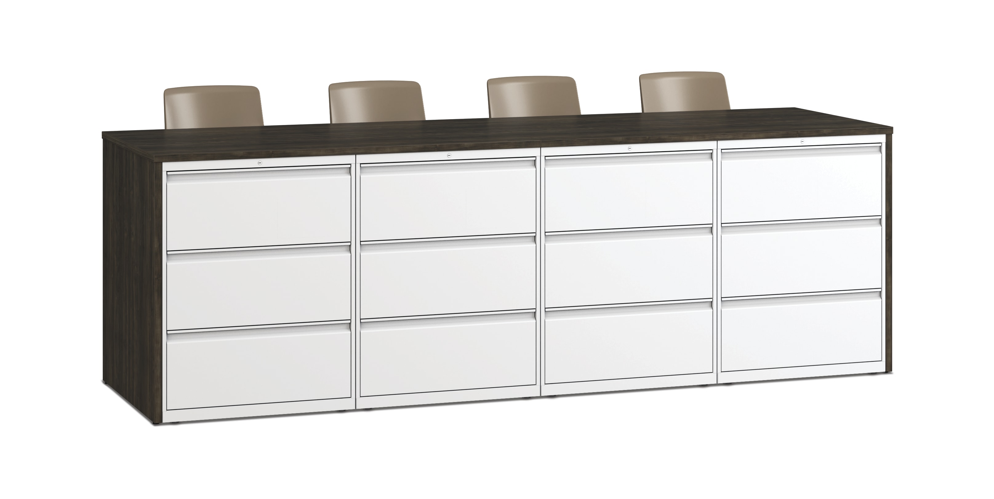 Motivate Stools with Storage Islands and Flagship Modular Storage