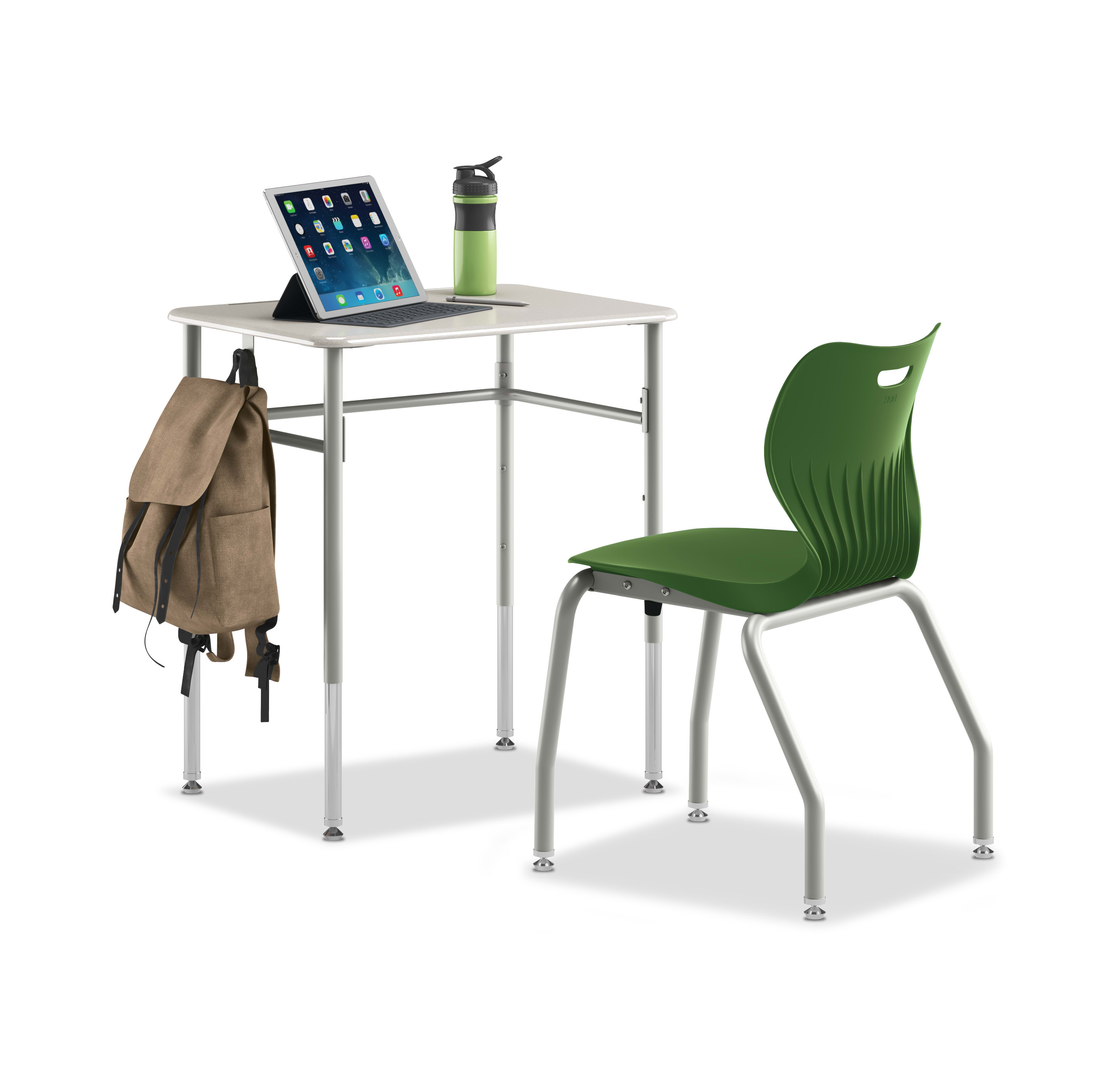 SmartLink Student Desk with SmartLink Back Pack Hook attached paired with a SmartLink chair