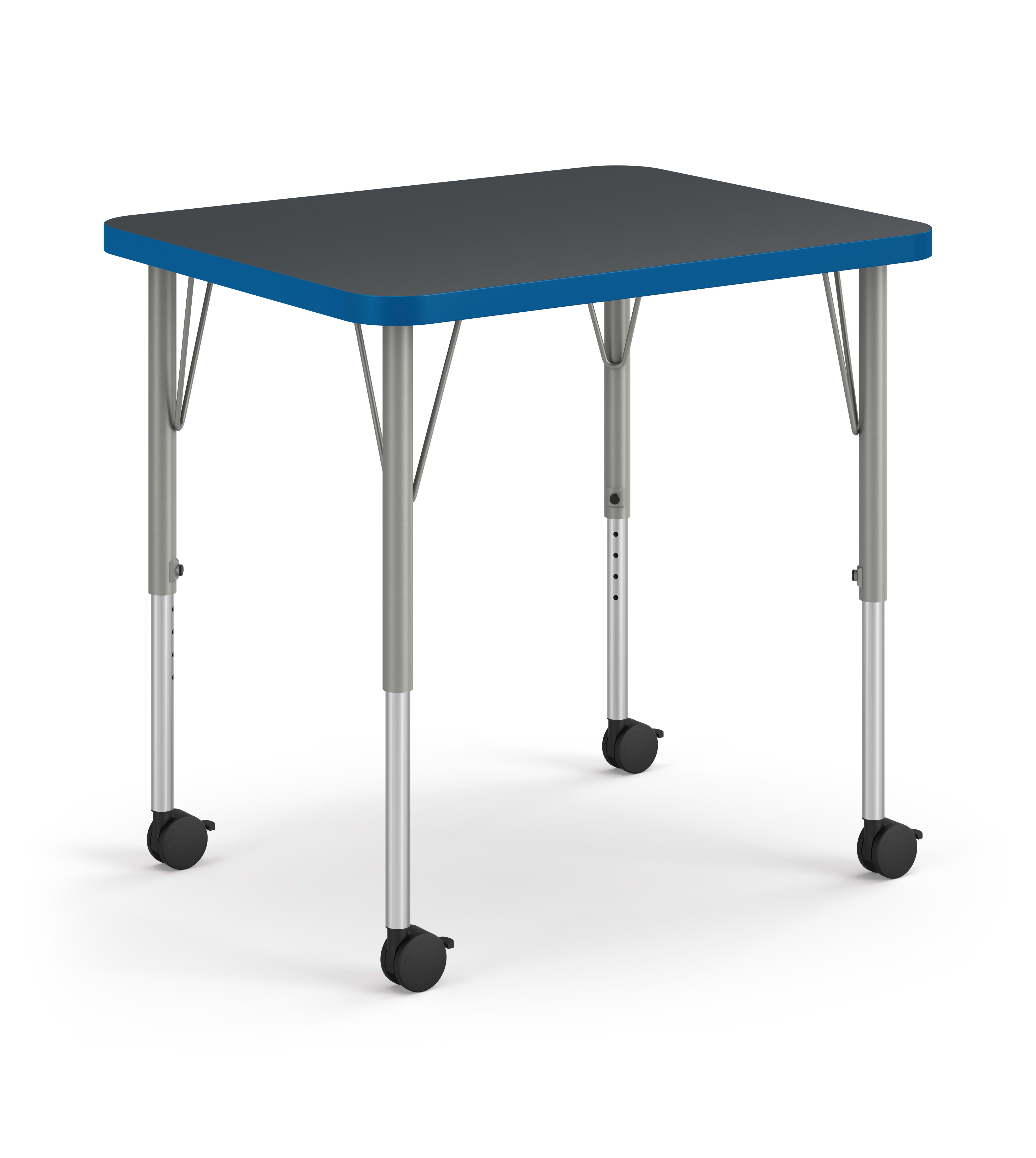 Right 3/4 View of Charcoal Rectangle Build Student Desk with Blue Edge Band
