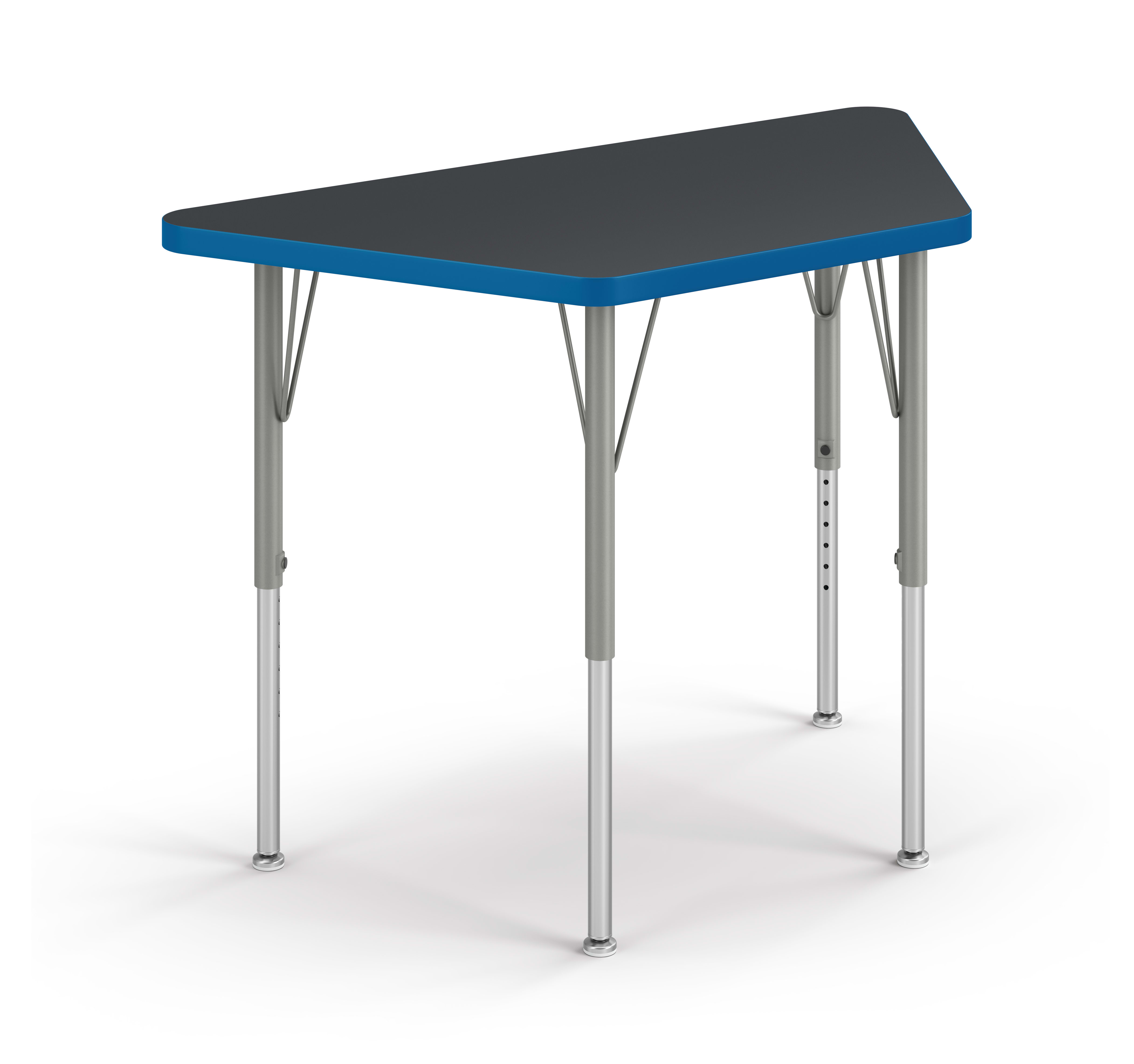 Right 3/4 View of Charcoal Trapezoid Build Student Desk with Blue Edge Band