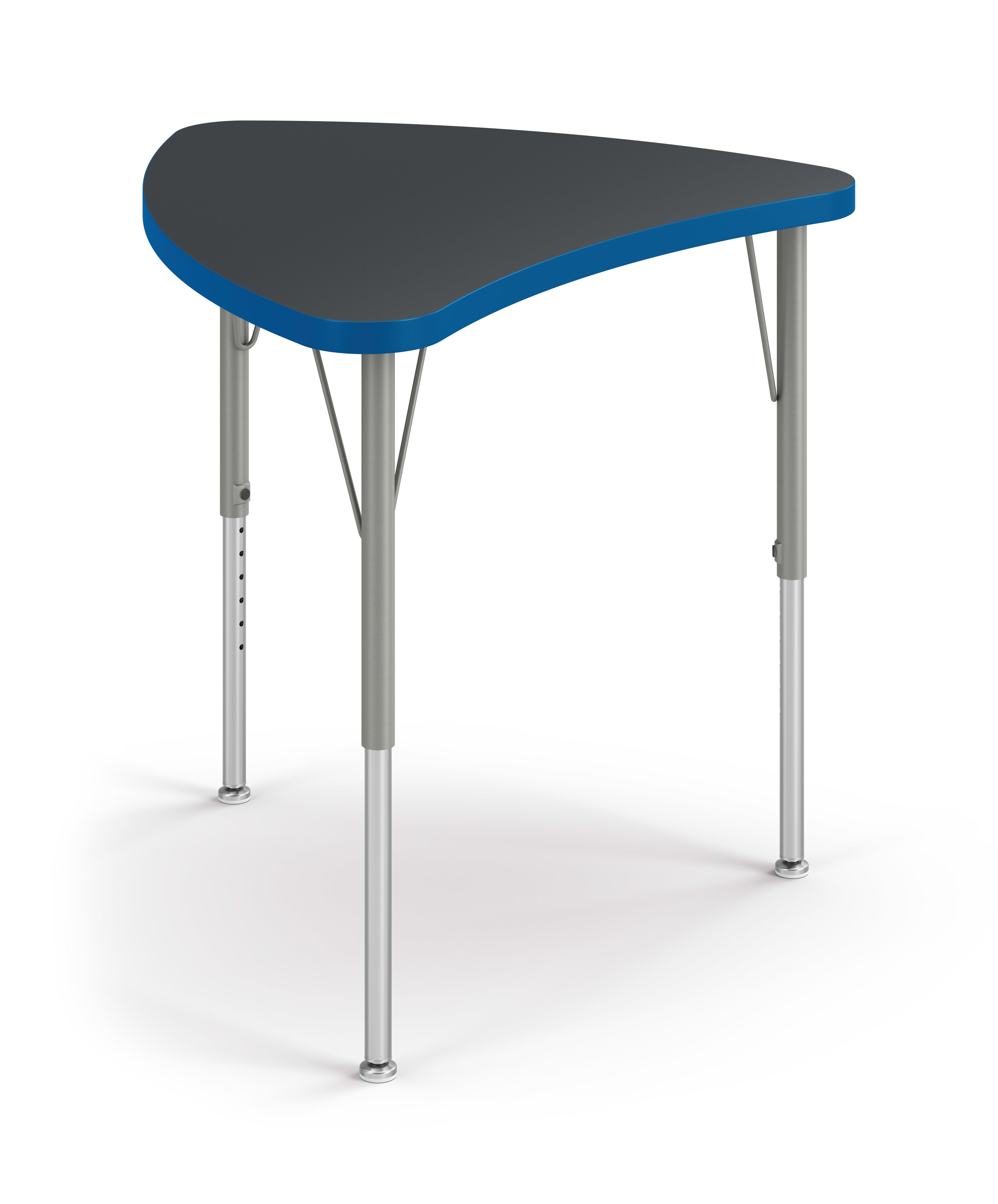 Right 3/4 View of Charcoal Crescent Build Student Desk with Blue Edge Band