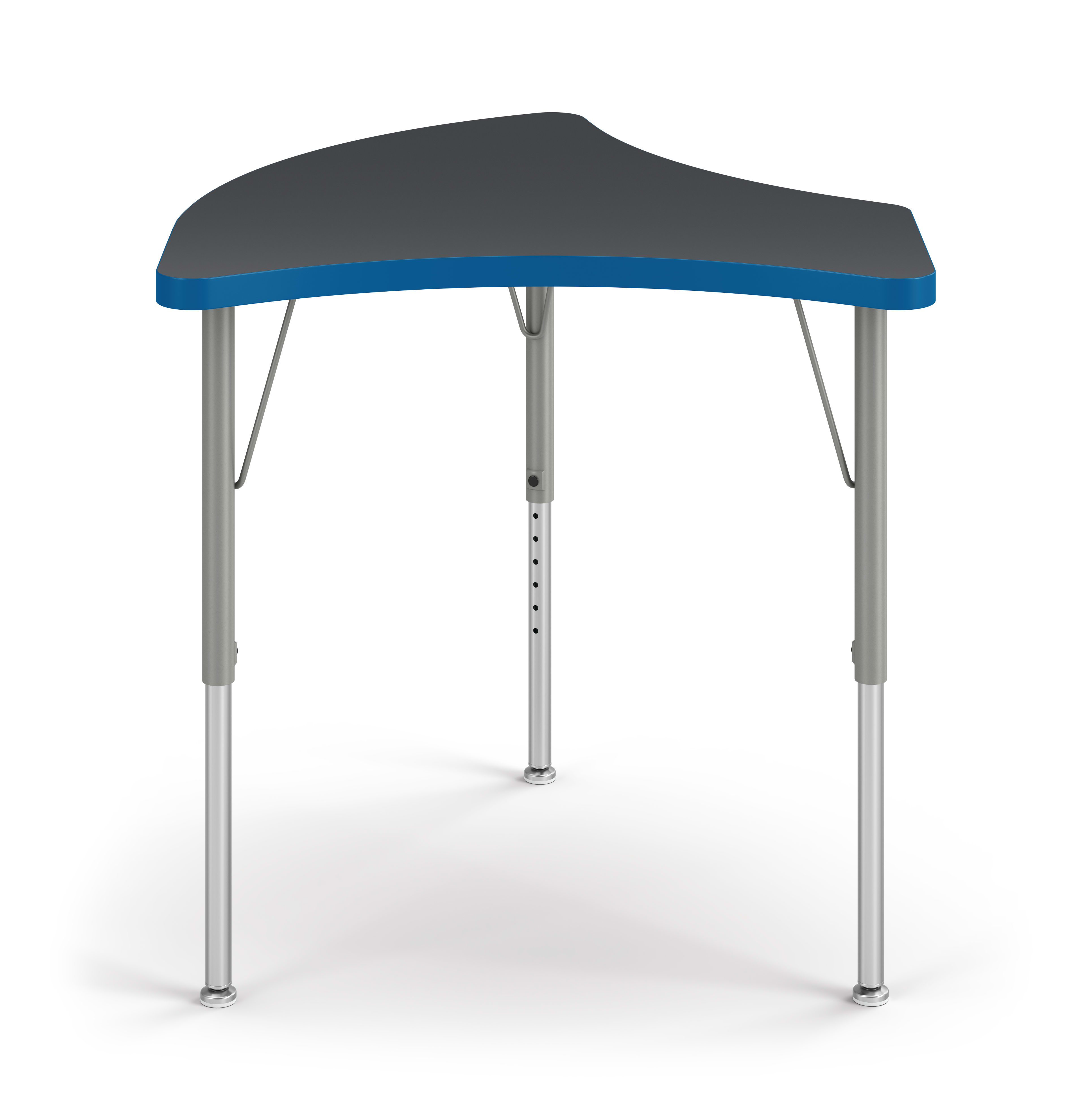 Front View of Charcoal Fin Build Student Desk with Blue Edge Band
