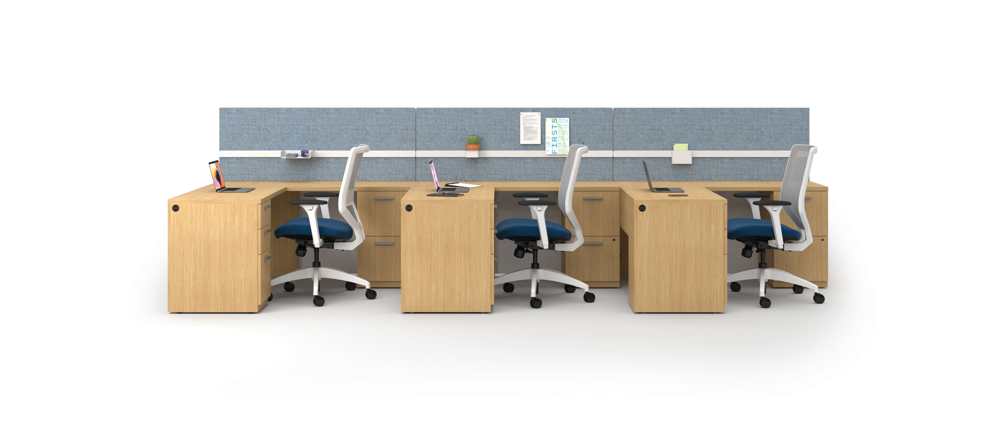 Concinnity teaming stations with Workwall tiles and Solve seating