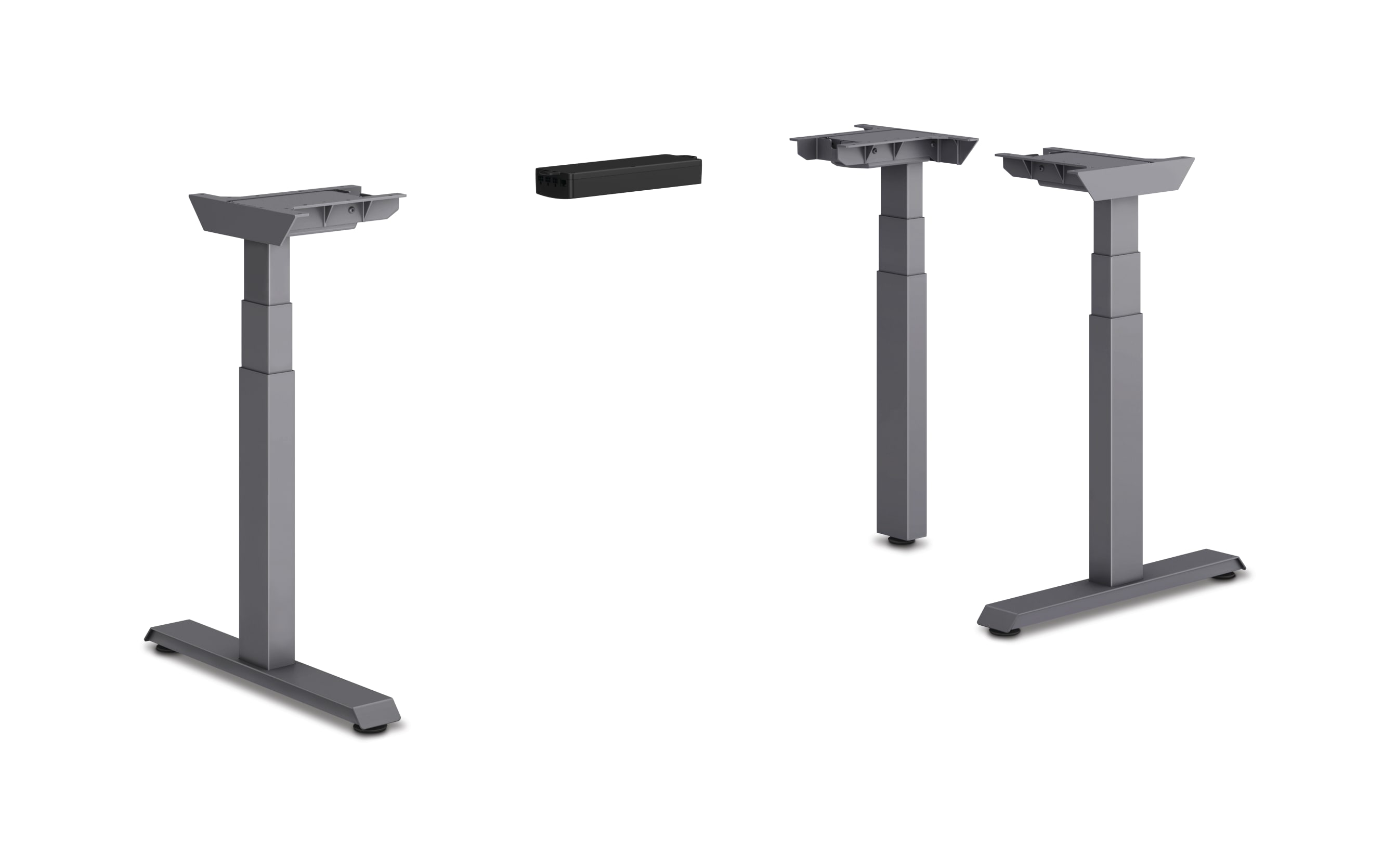 HON Coordinate height-adjustable 3-leg/3-stage, T-Foot table base in Charcoal finish.