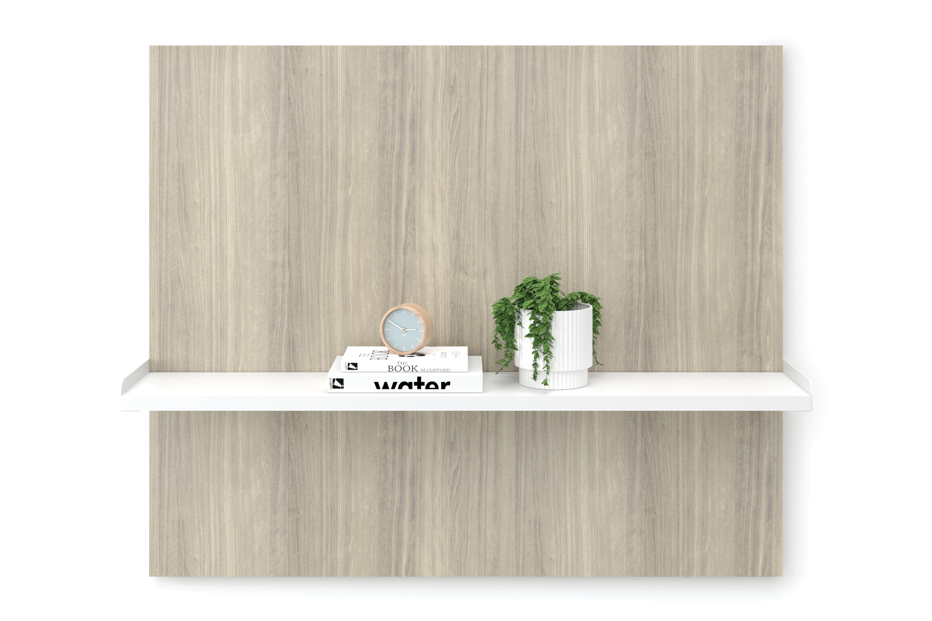 Workwall laminate tile with floating shelf attached.