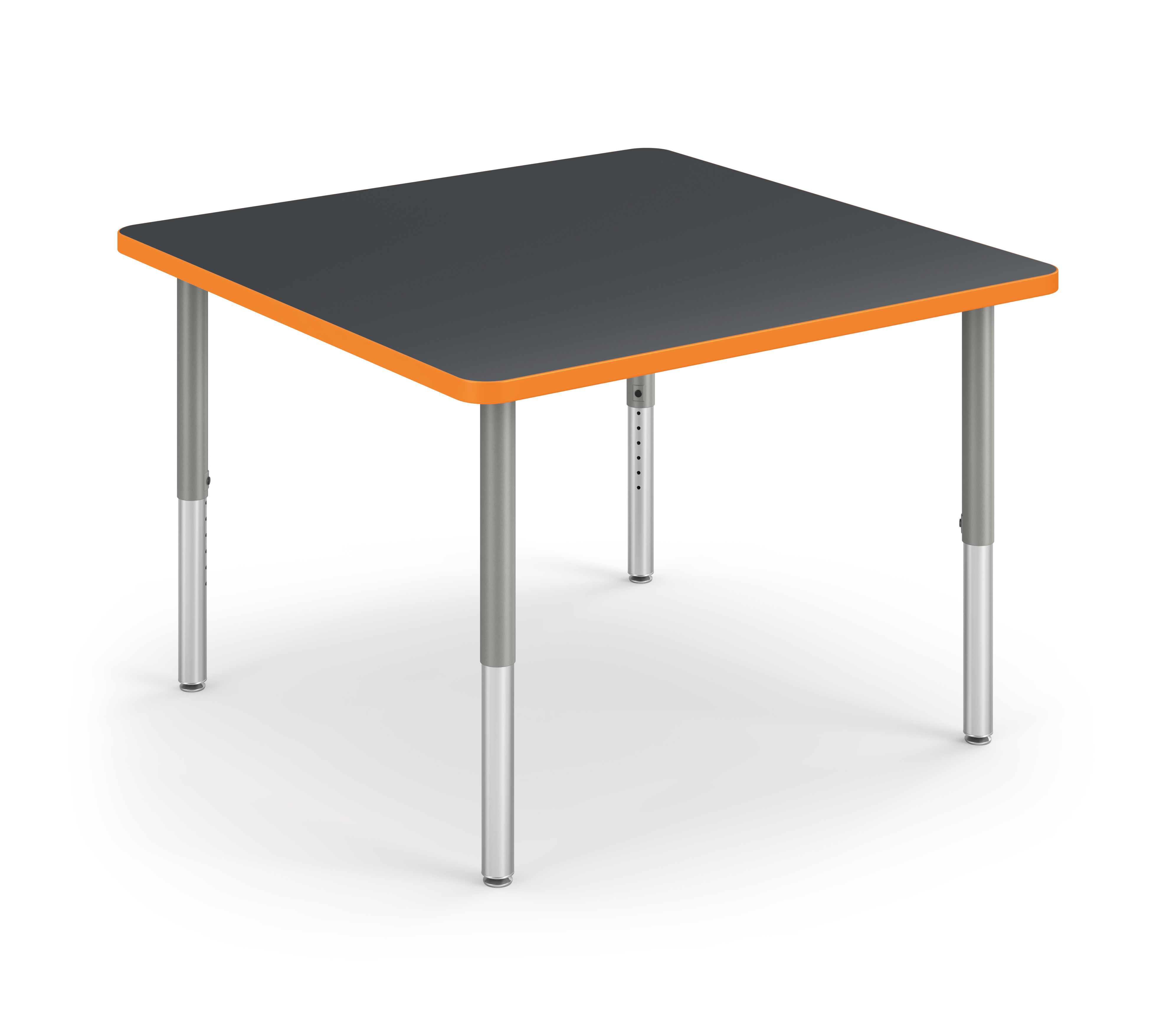 Right 3/4 View of Charcoal Square Build Table with Orange Edge Band