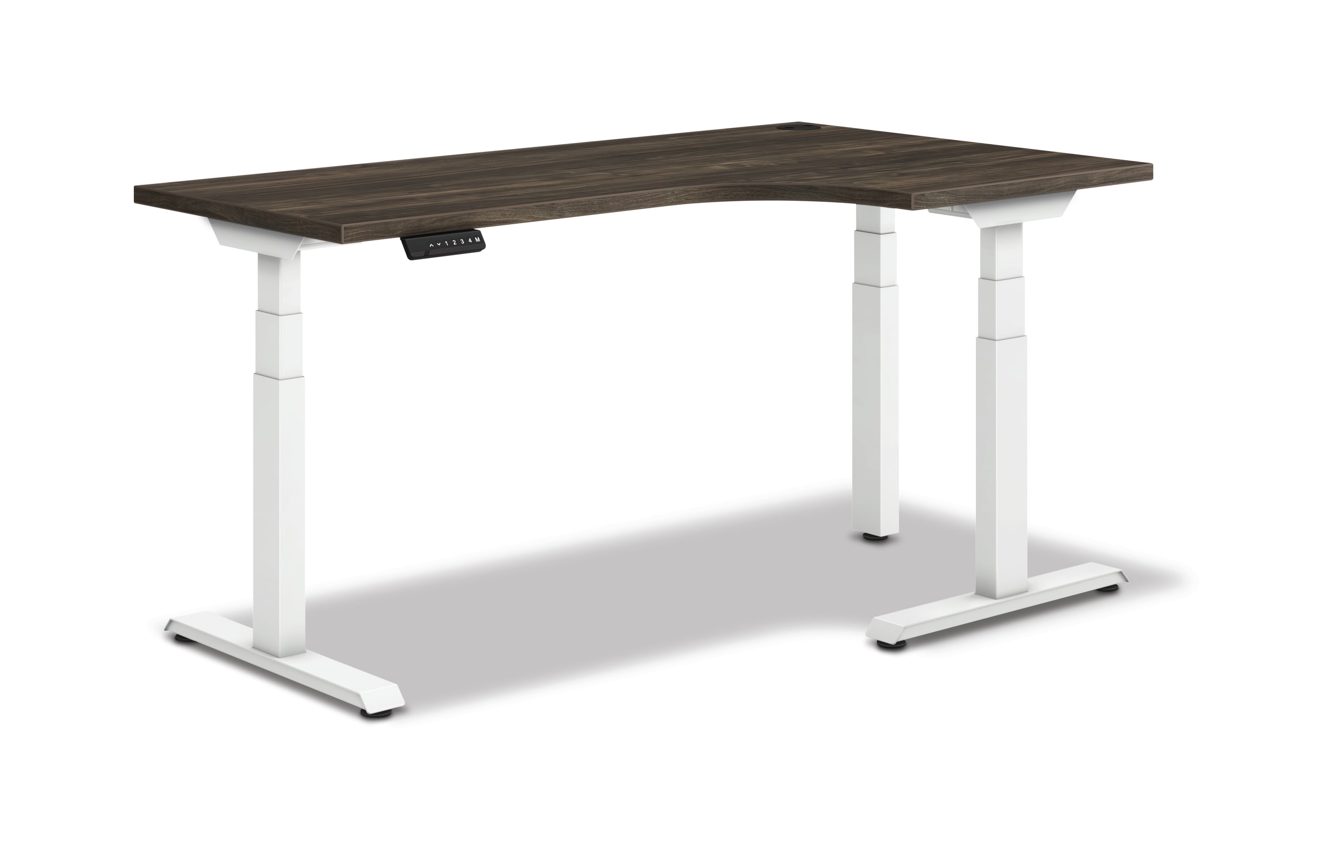HON Coordinate height-adjustable 3-leg/3-stage, T-Foot table base in Designer White finish with Florence Walnut top.