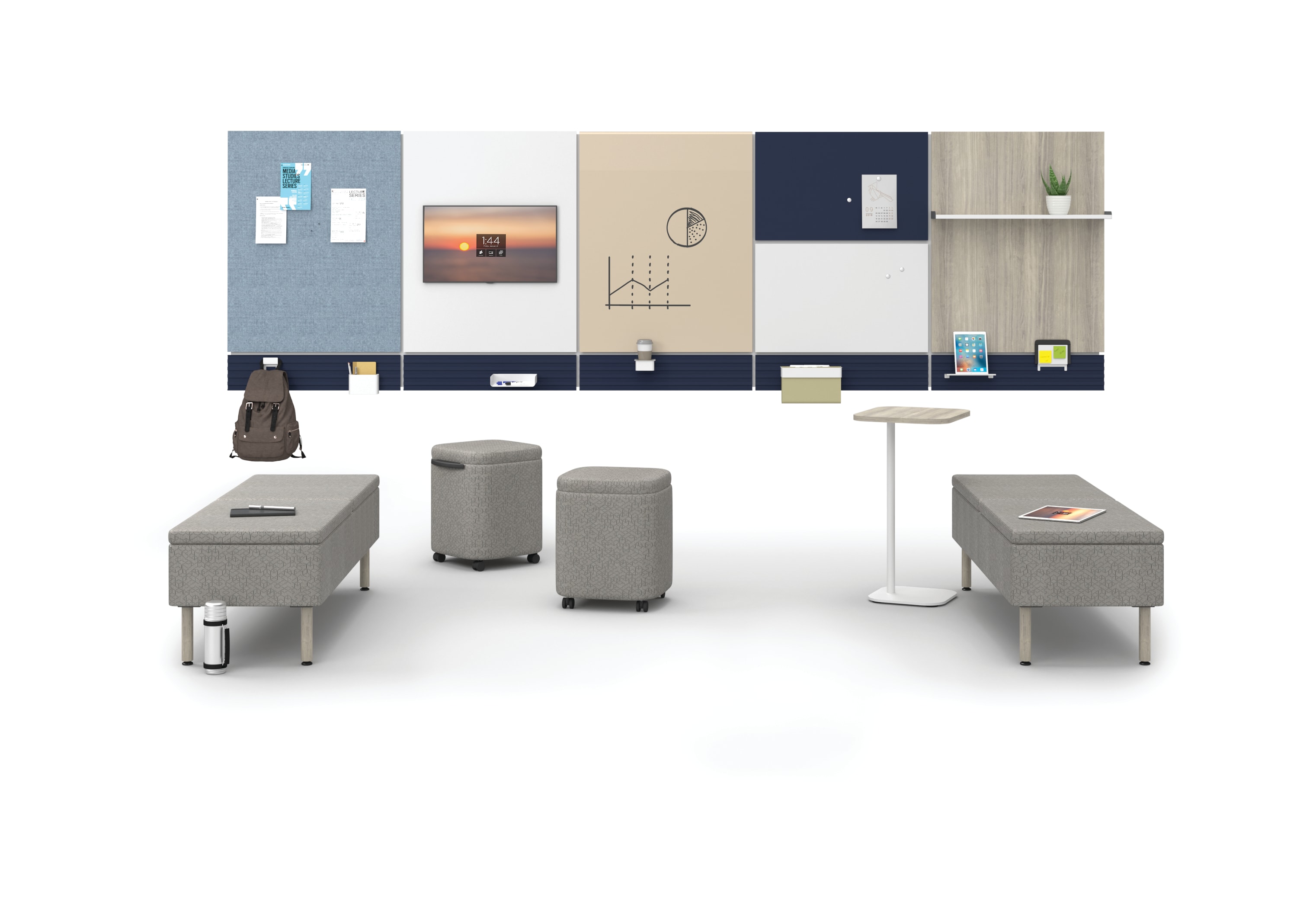 Astir seating and Birk table around Workwall open plan setting
