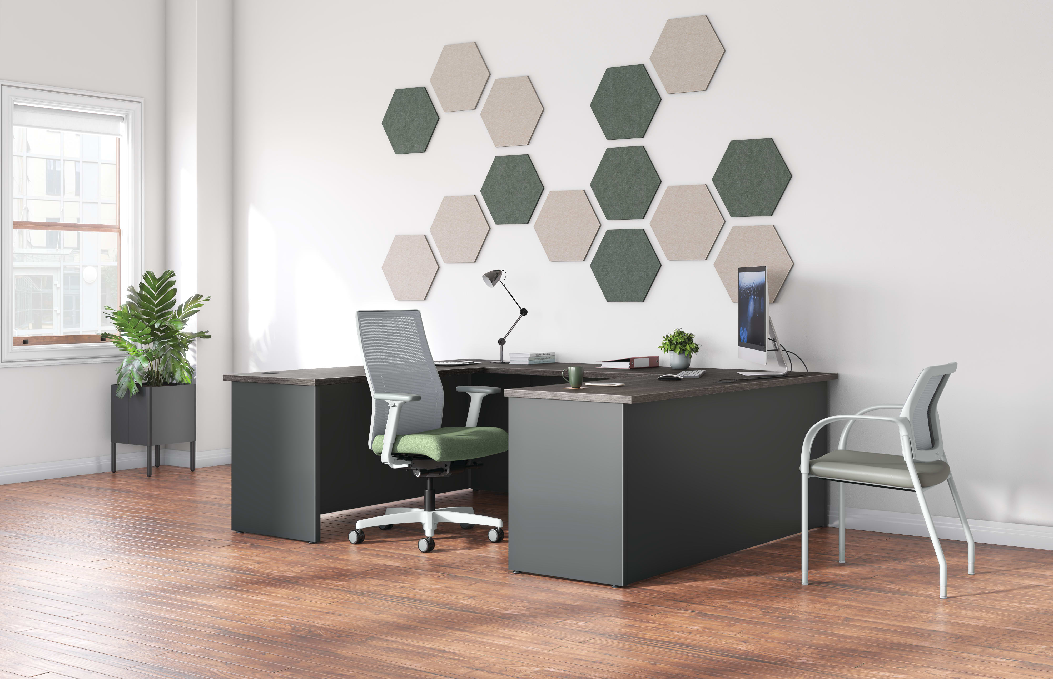 Abode desking system with Ignition task and guest seating.