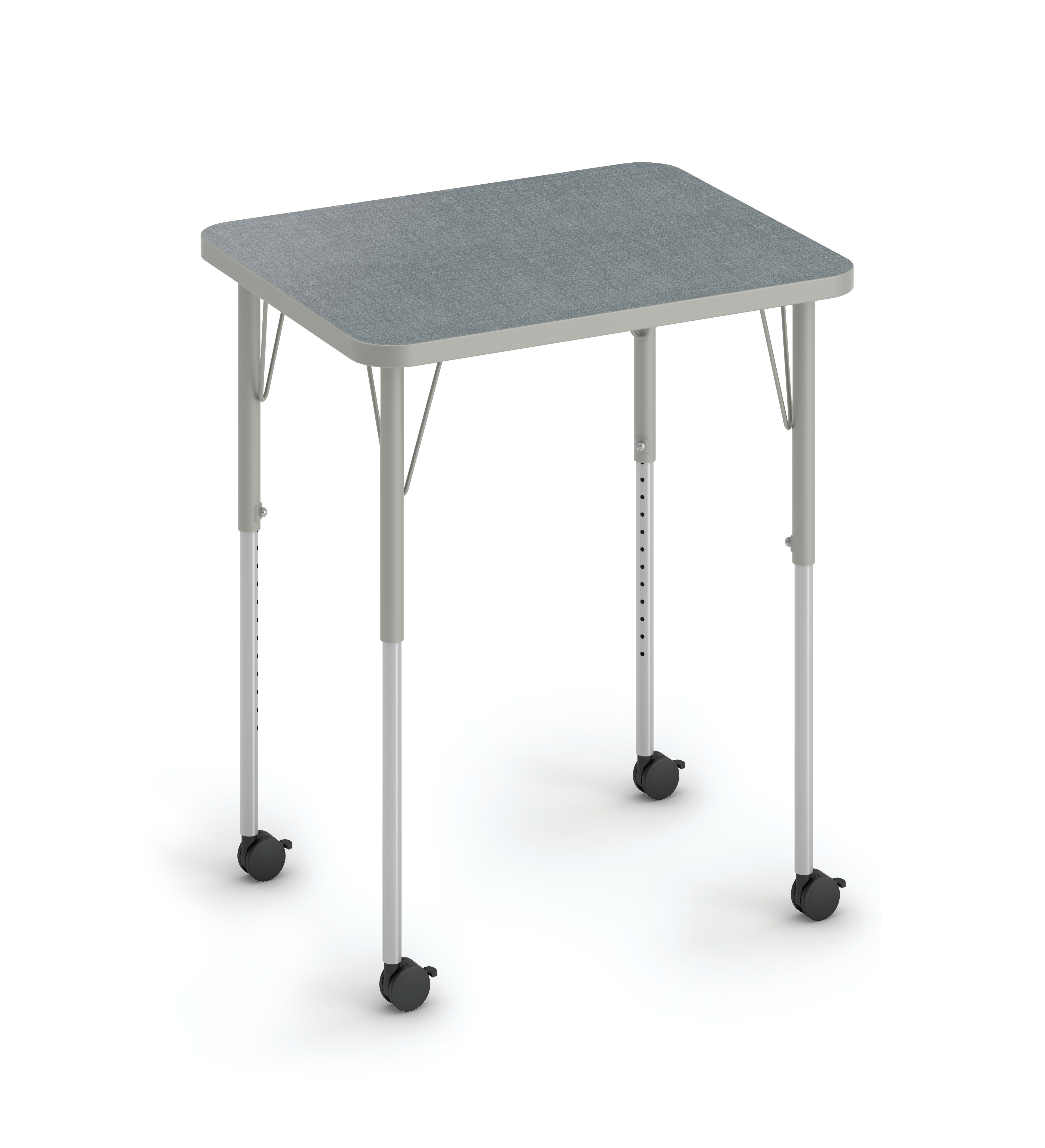 Student height-adjustable desk with casters