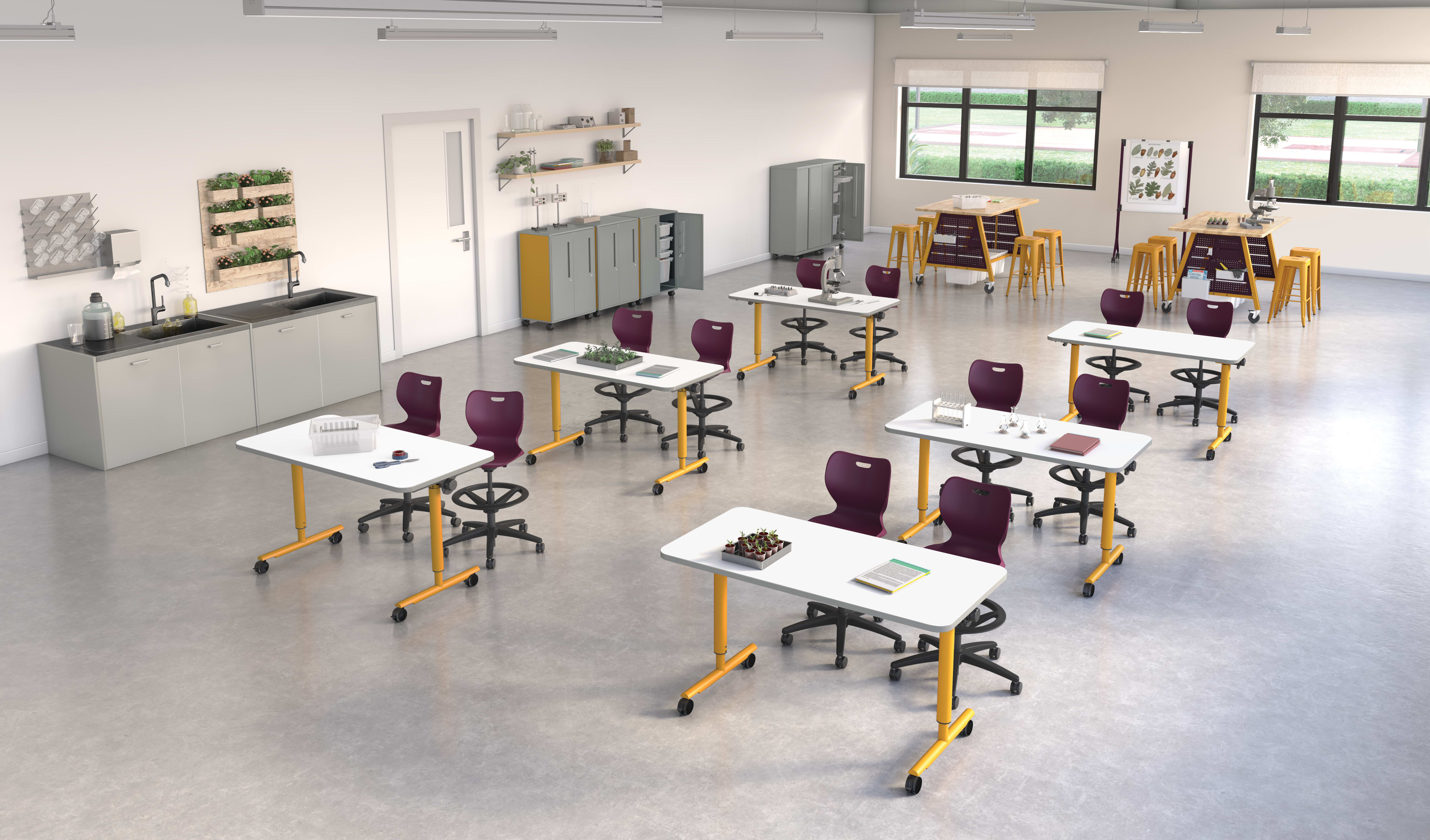 CTE Classroom with Build Makerspace Tables, Field Trip Tables, and SmartLink seating