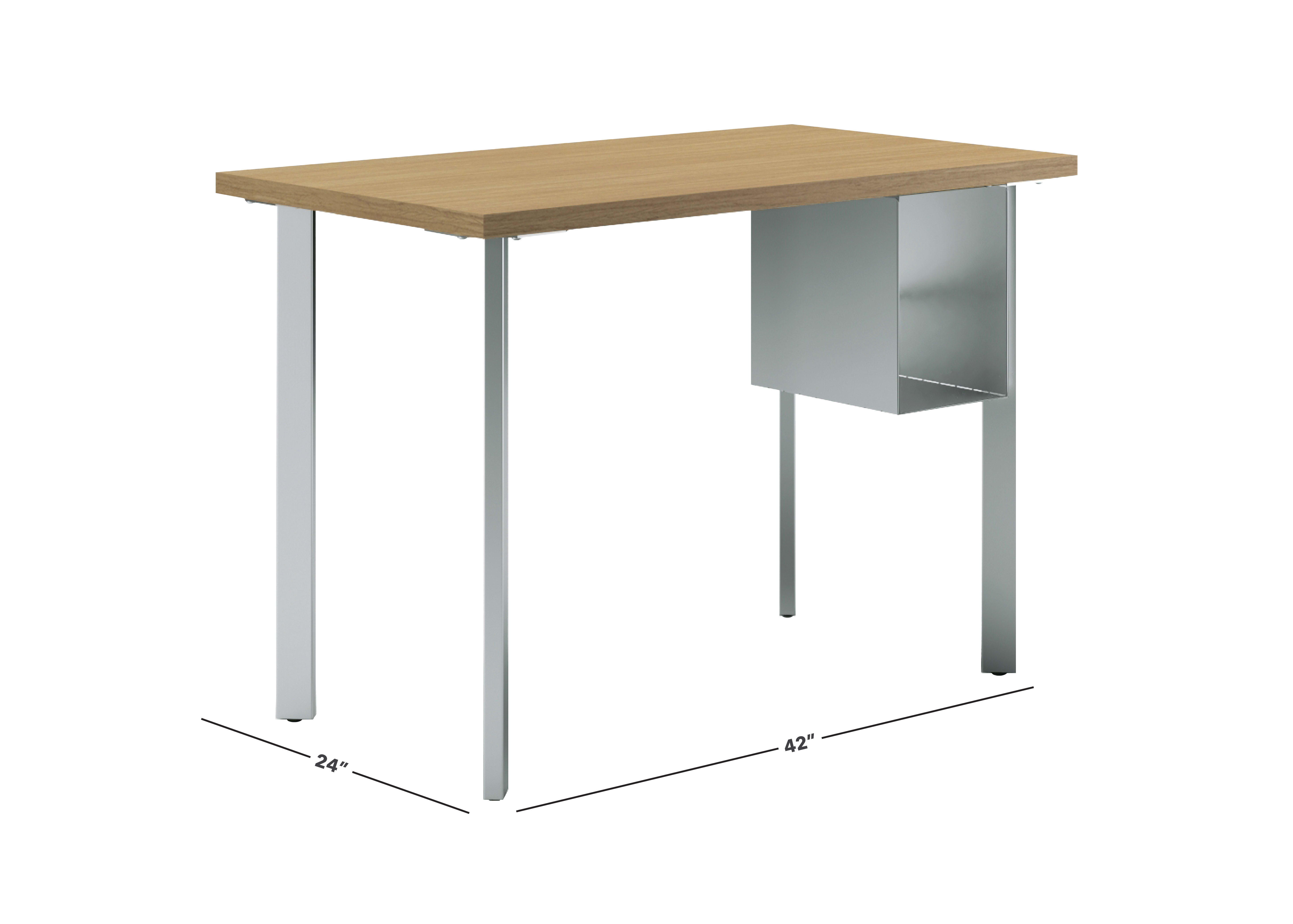 Designer white Coze table desk with silver post legs
