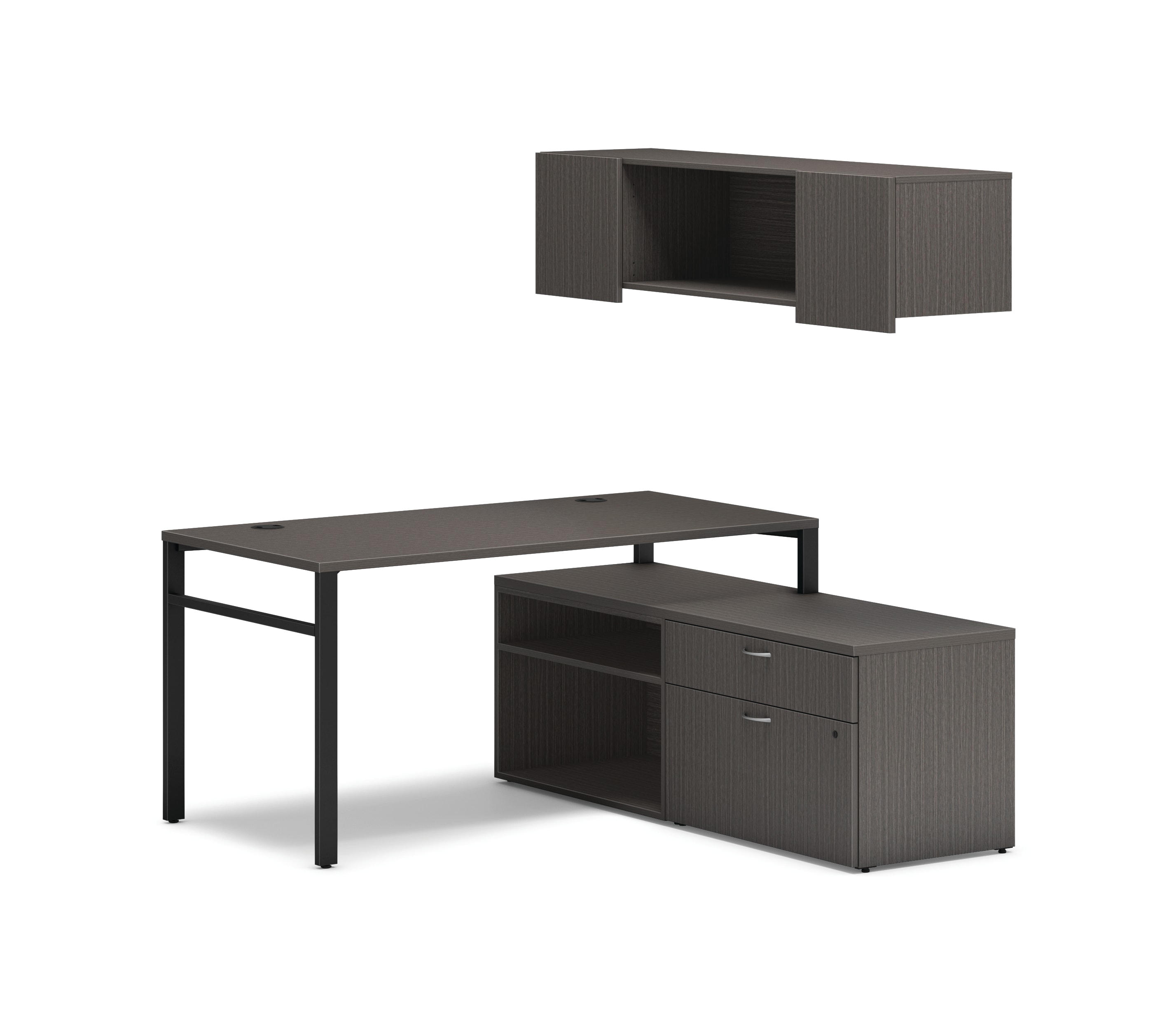 Mod l-station with storage in Slate Teak and Black U-Legs