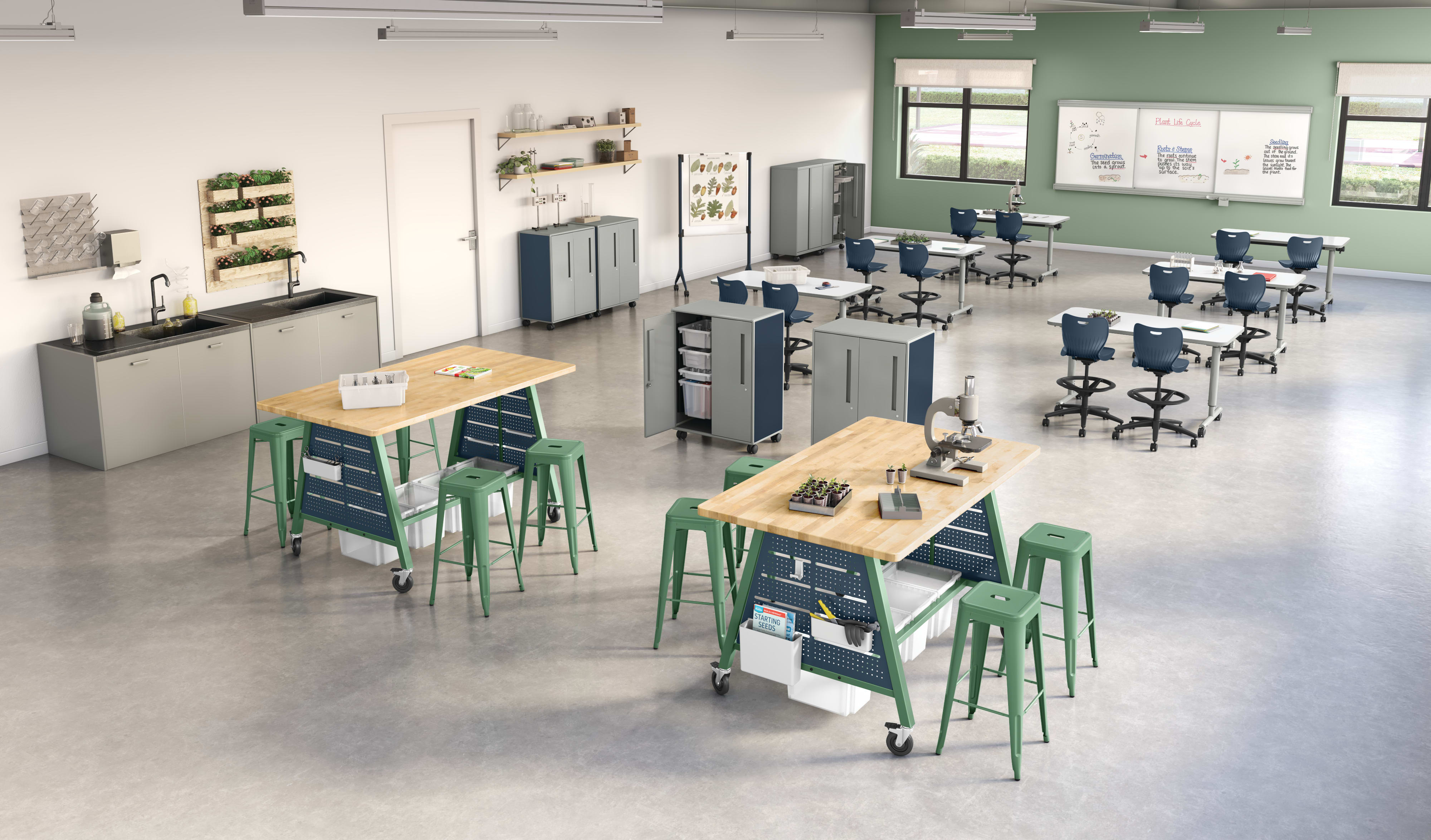 CTE Classroom with Build Makerspace Tables, Field Trip Tables, and SmartLink seating