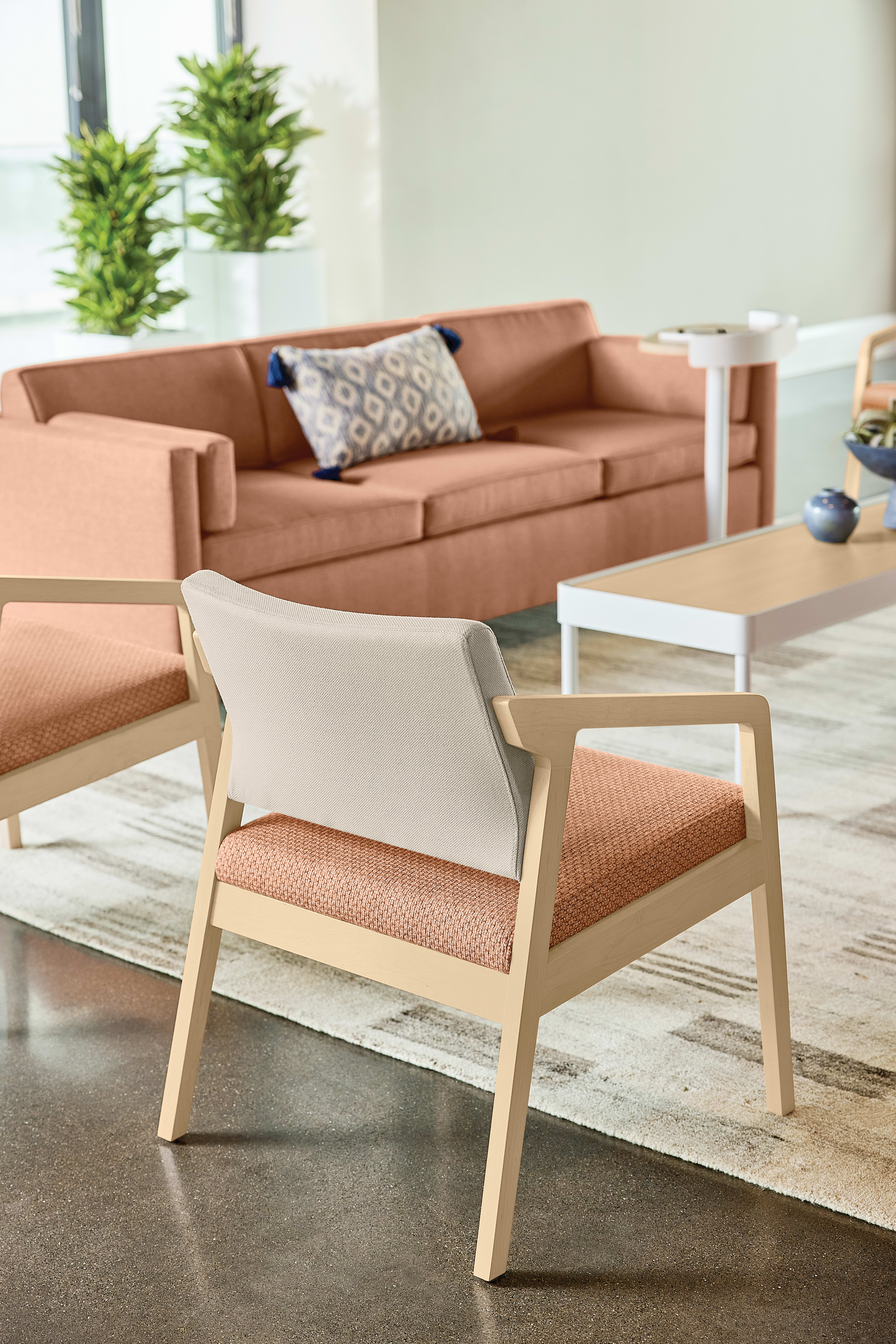 Confer chair with West Hill sofa and Sculpt tables 