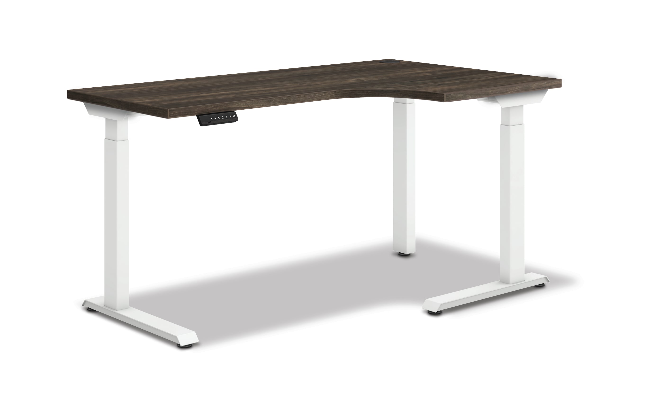 HON Coordinate height-adjustable 3-leg/2-stage, C-Foot table base in Designer White finish with Florence Walnut top.