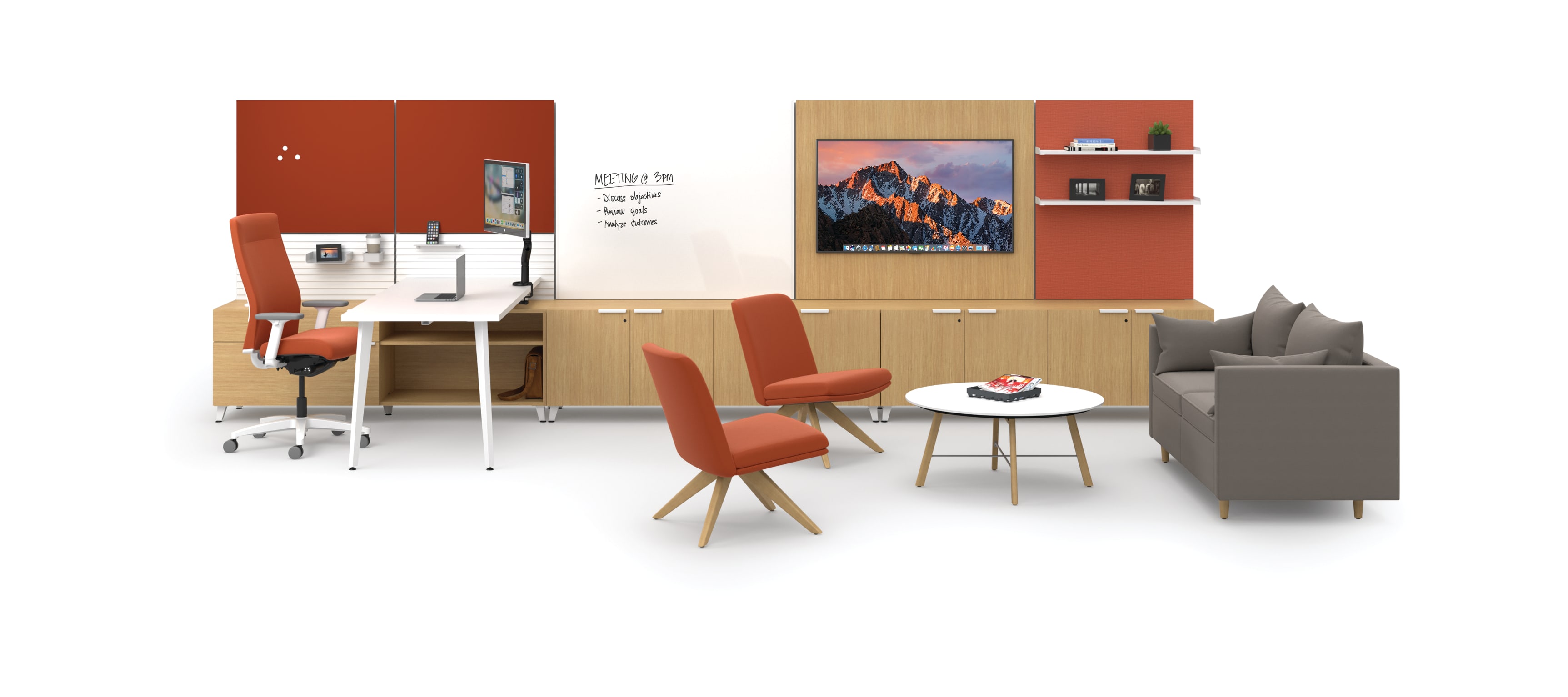 Voi large private office with Workwall tiles and soft seating area