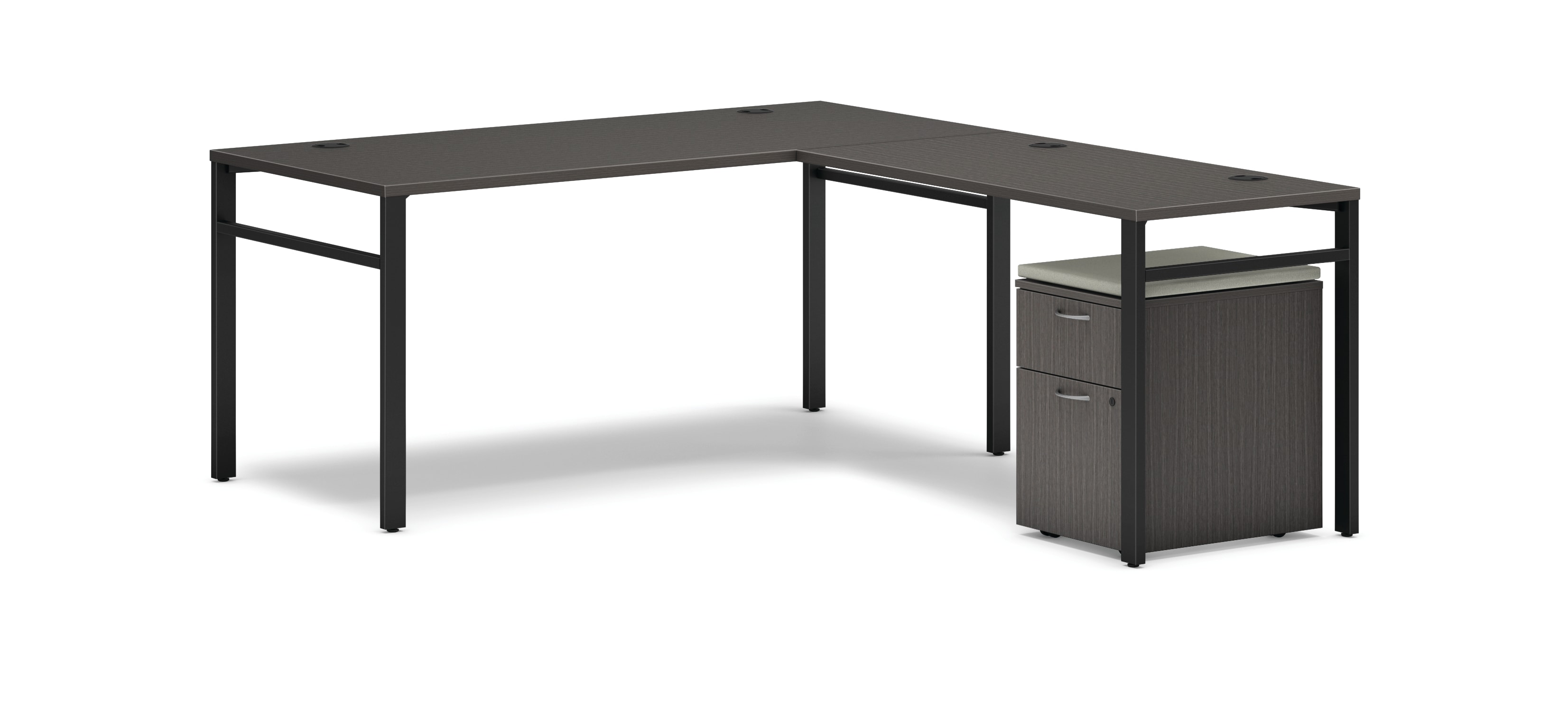 Mod l-station with storage in Slate Teak and Black U-Legs