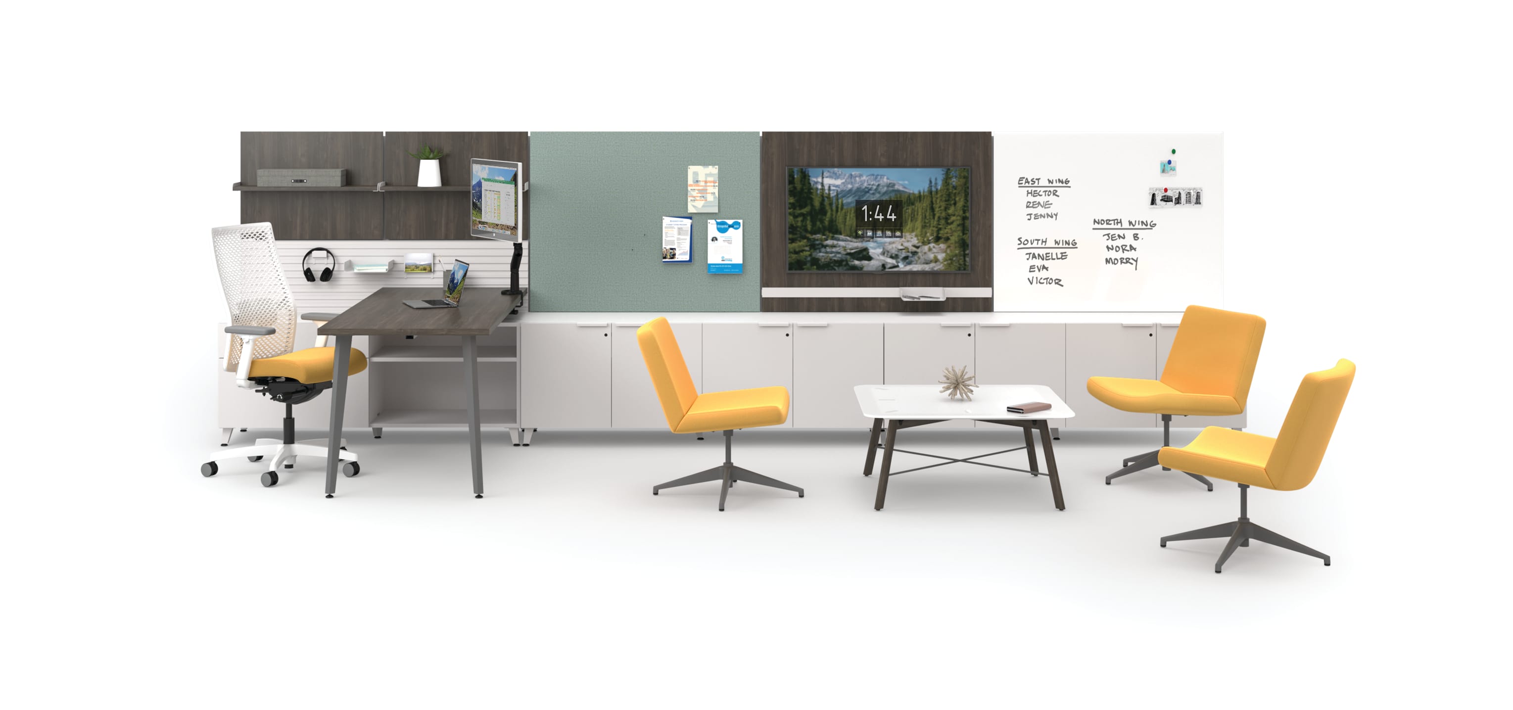 Voi large private office with Workwall tiles and soft seating area