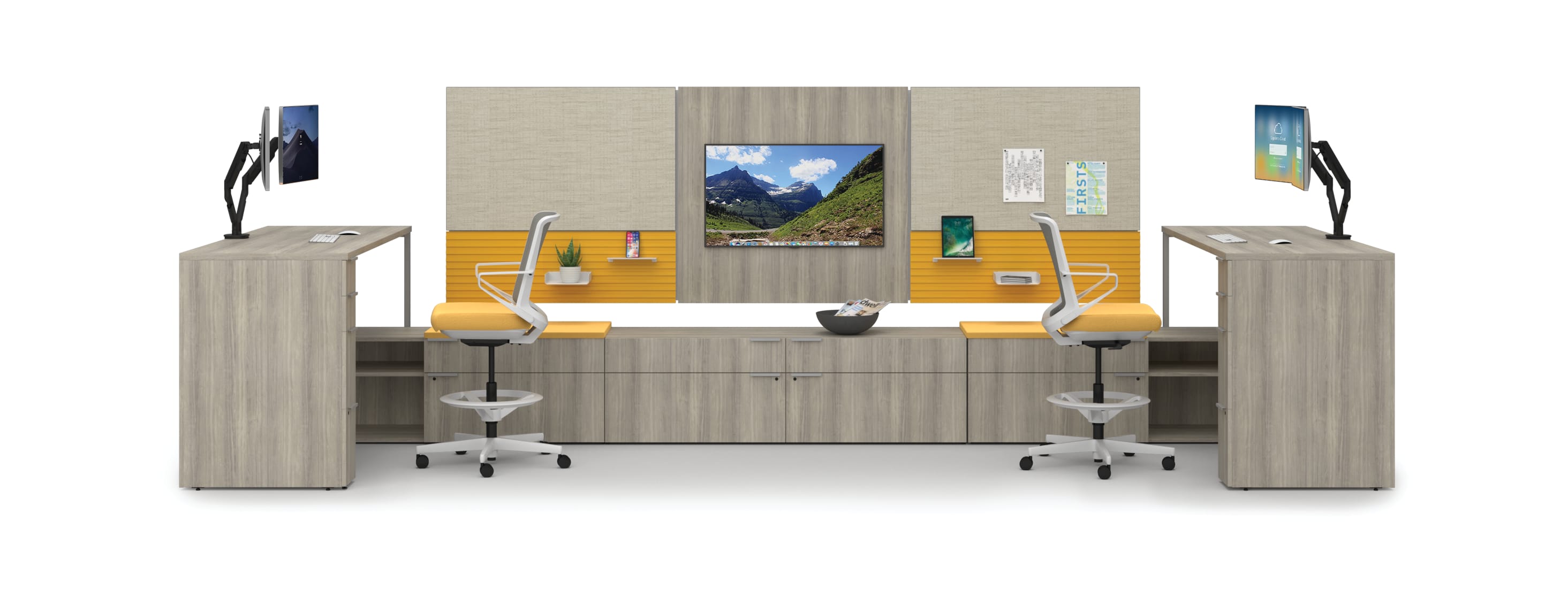 Voi teaming station with Workwall tiles and Cliq seating