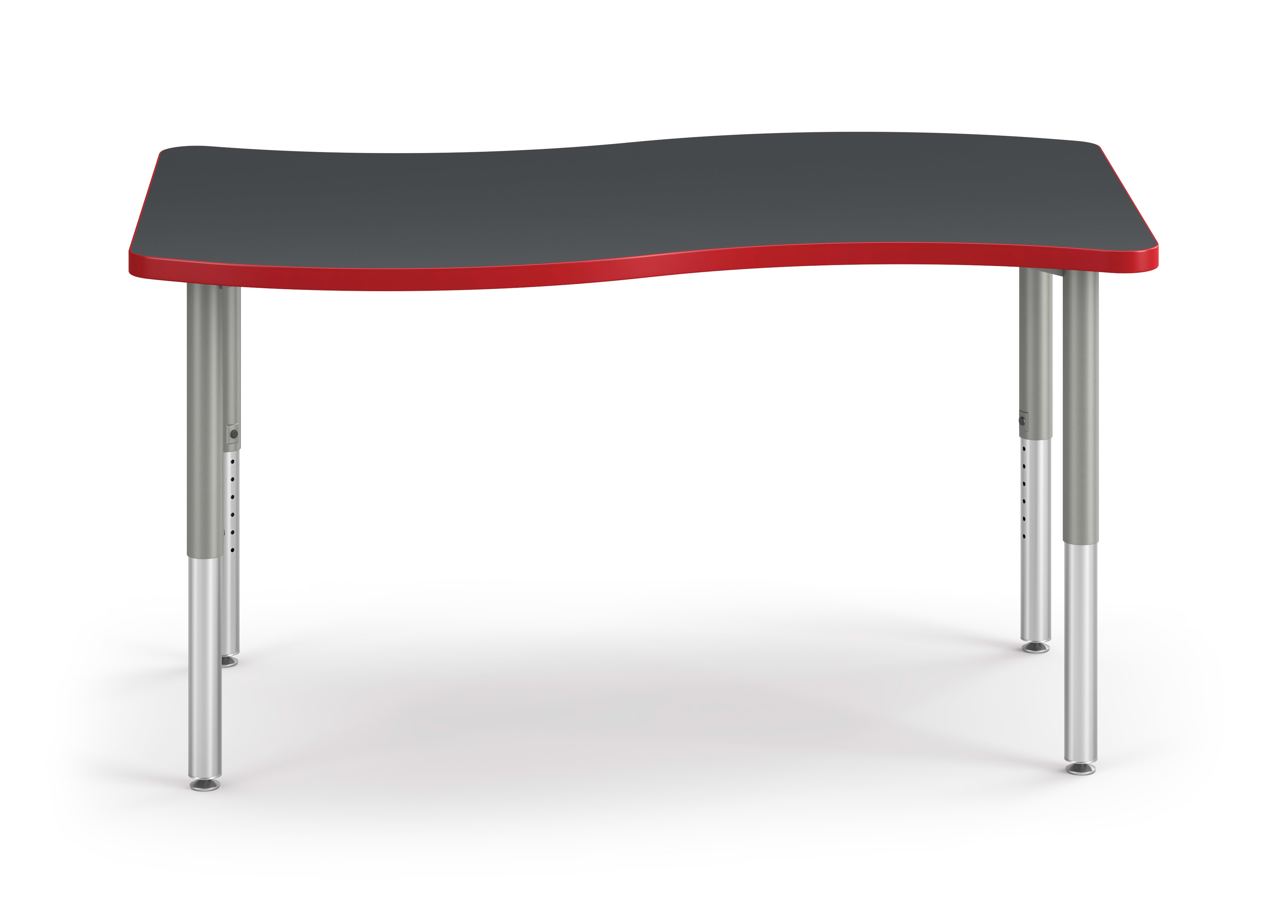 Front View of Charcoal Ribbon Build Table with Red Edge Band