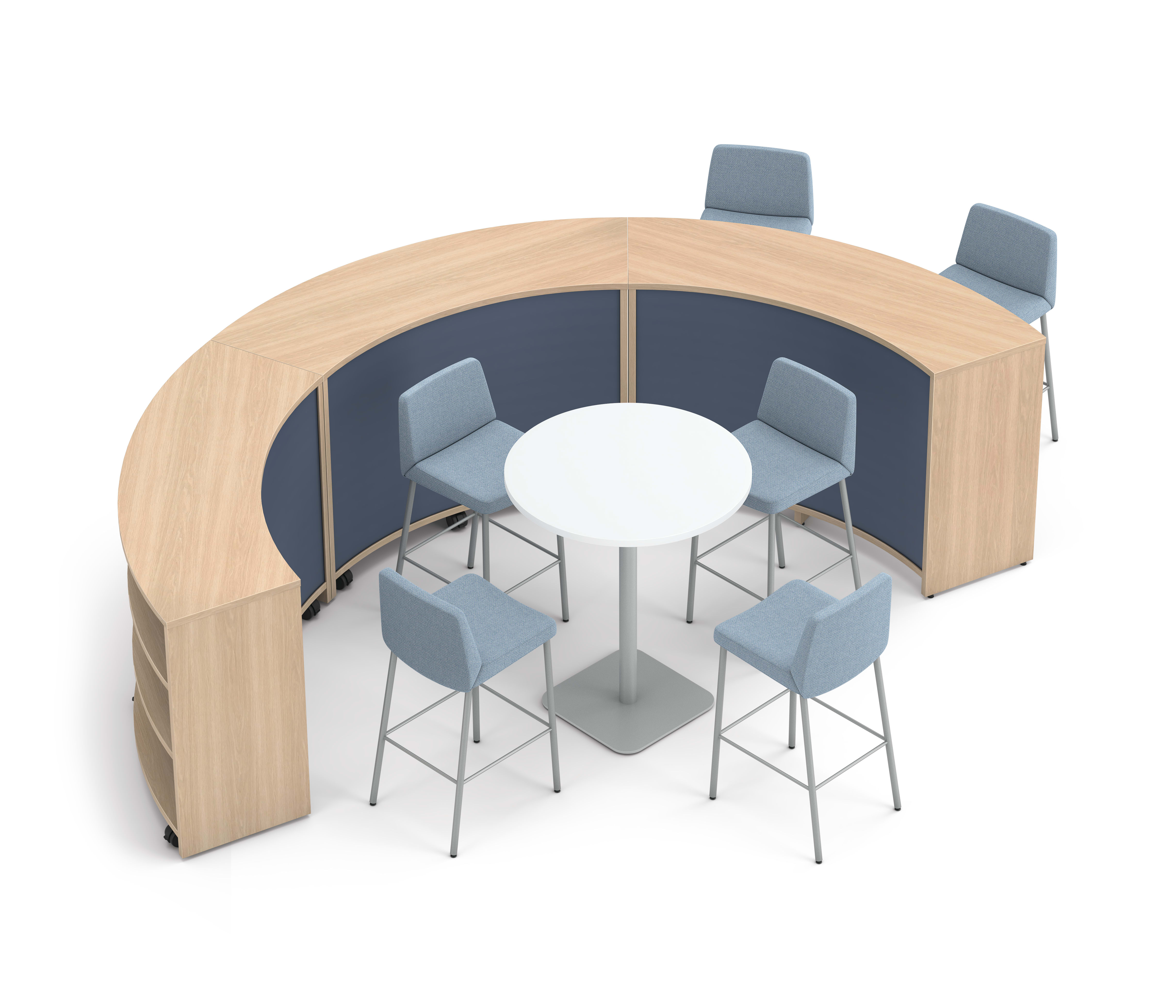 Storyline storage with Flock stools.