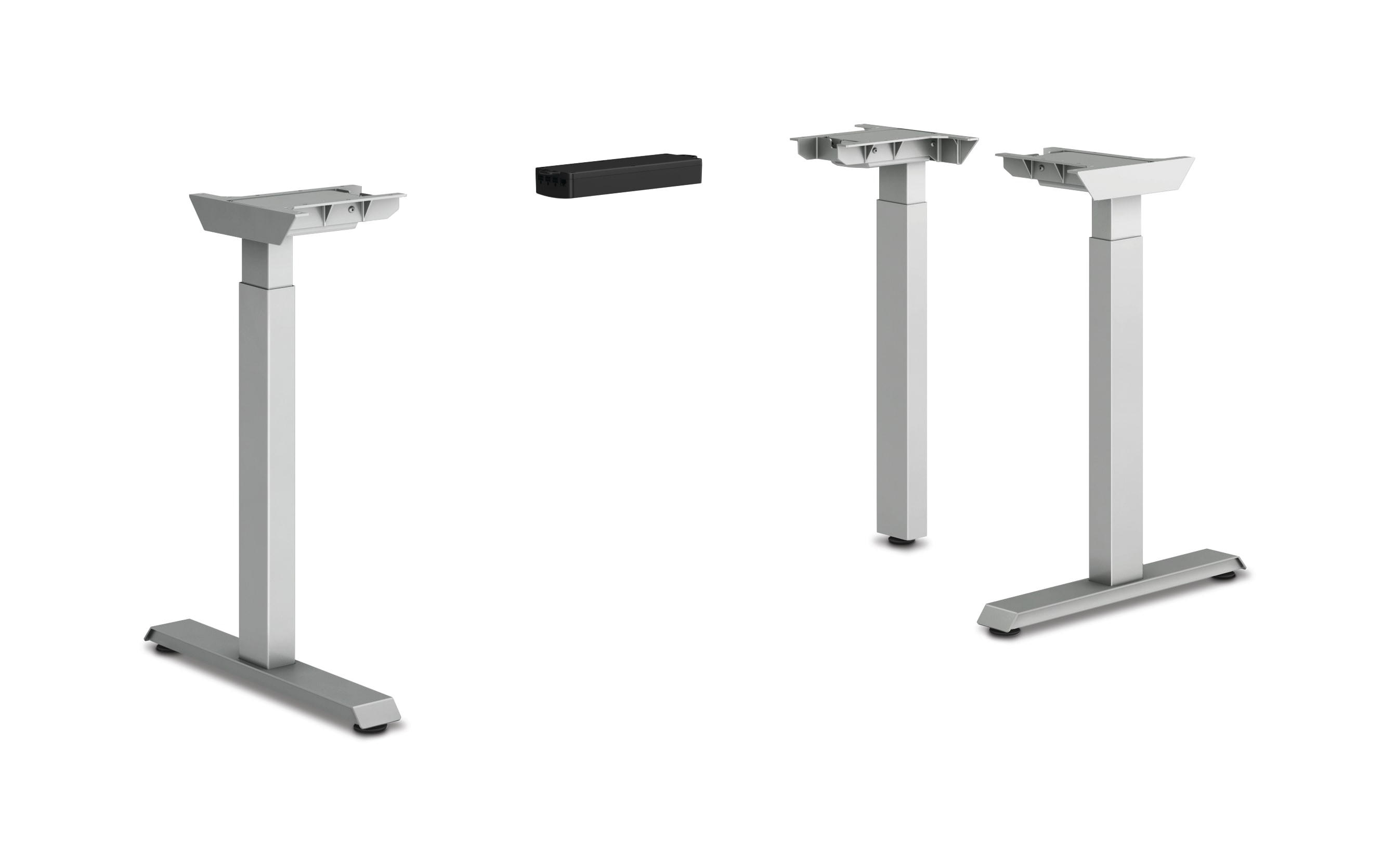 HON Coordinate height-adjustable 3-leg/2-stage, T-Foot table base in Silver finish.