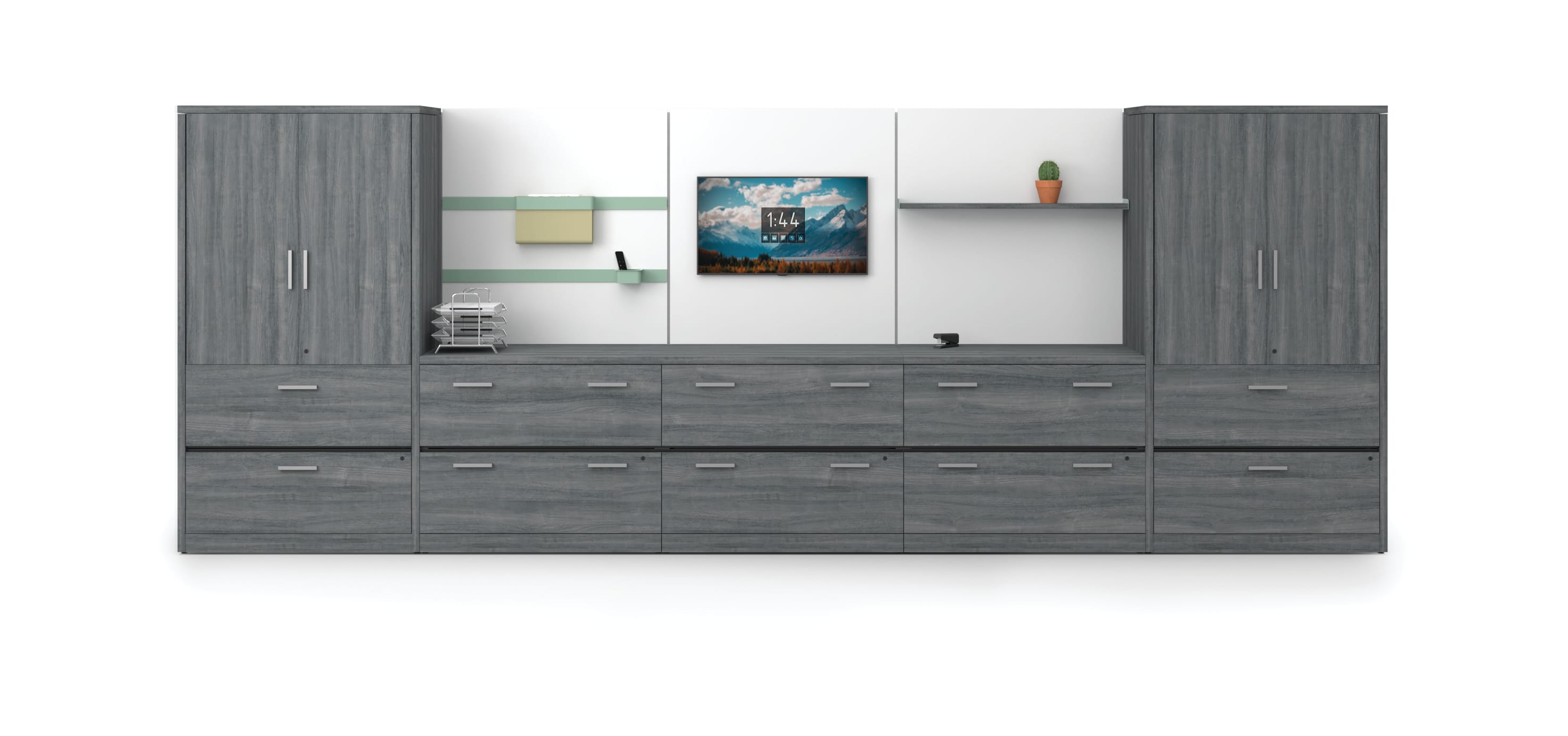 Grey 10500 Series storage wall with Workwall tiles