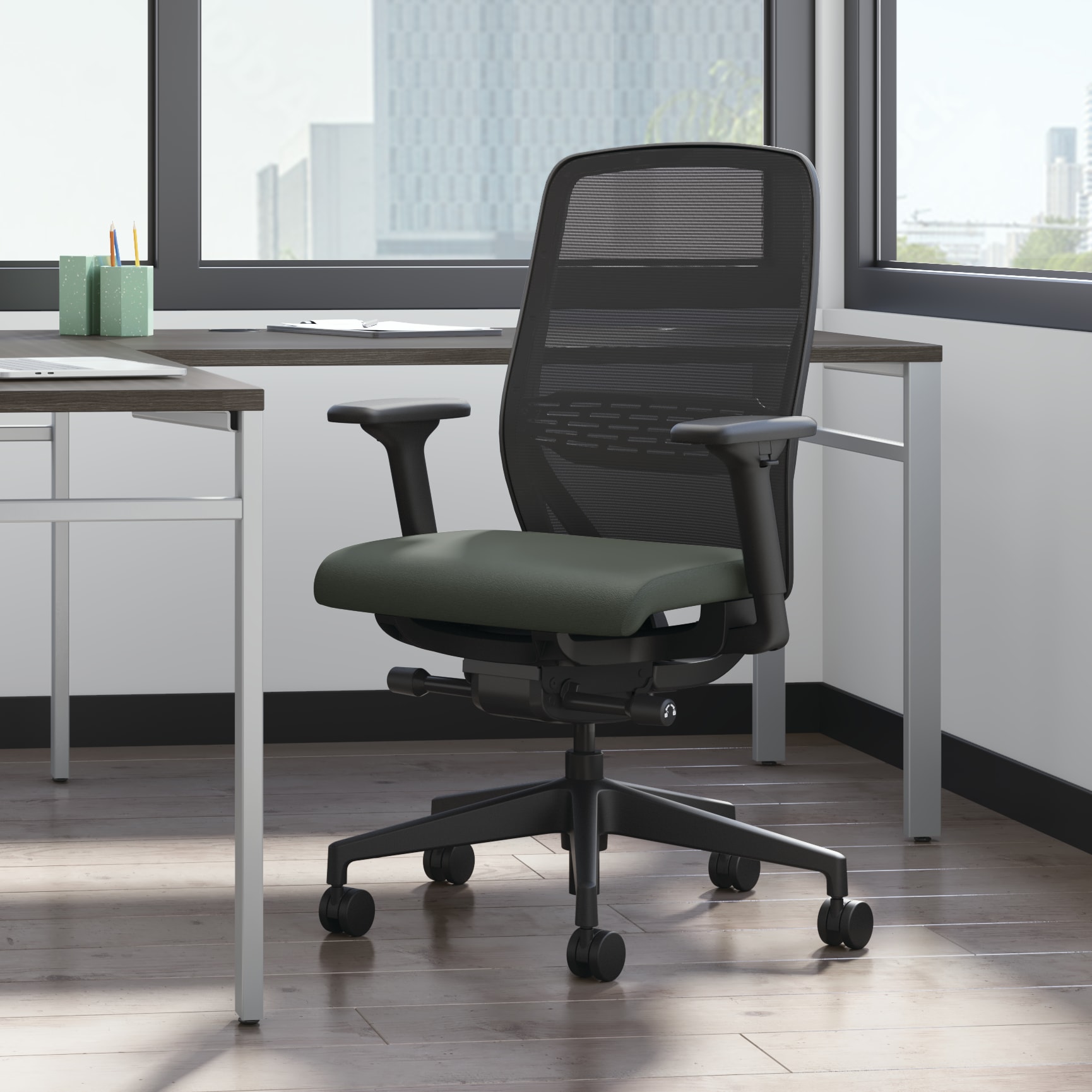 Nucleus task and guest seating shown with Mod desk.