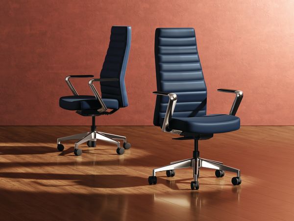 Cofi executive high-back chairs with channel back shown in leather.