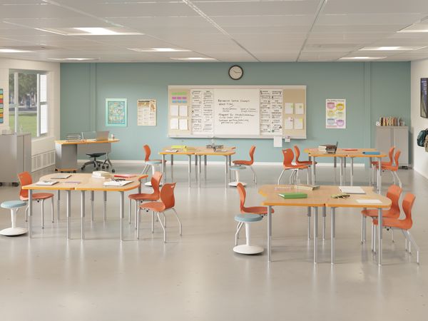 SmartLink Storage and Seating with Build Tables. Revel Fidget Stools.