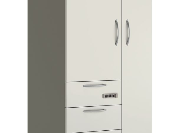 Contain tower in two-tone paint on a white background