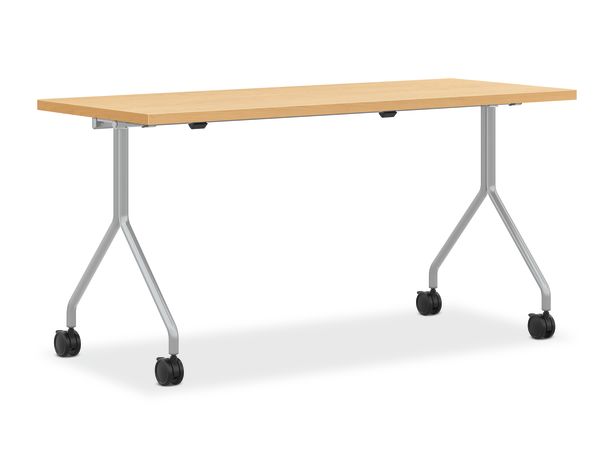 Outline image of a Between nesting table shown with a Natural Maple top and a Silver base