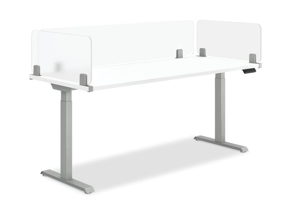 Frosted Front-to-Back and Side Mount Universal Screens shown with Coordinate desking