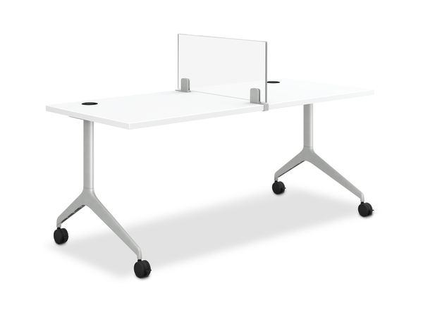 Glass Front-to-Back Universal Screen shown with Motivate tables