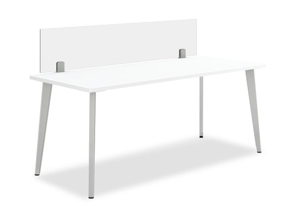 Glass Side Mount Universal Screens shown on Voi Desking