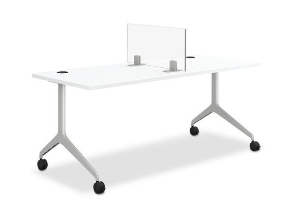 Glass Sit-on-Surface Universal Screens shown on Motivate Table