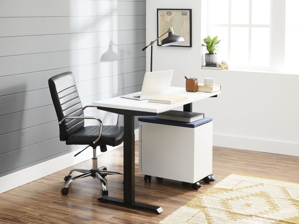 Coordinate height-adjustable table desk with Contain mobile pedestal