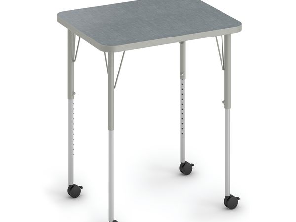 Student height-adjustable desk with casters